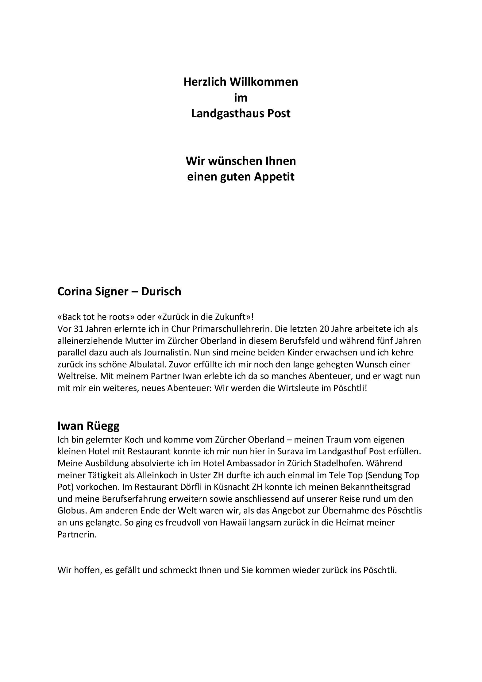 Speisekarte Landgasthaus Post in Surava, Seite 4