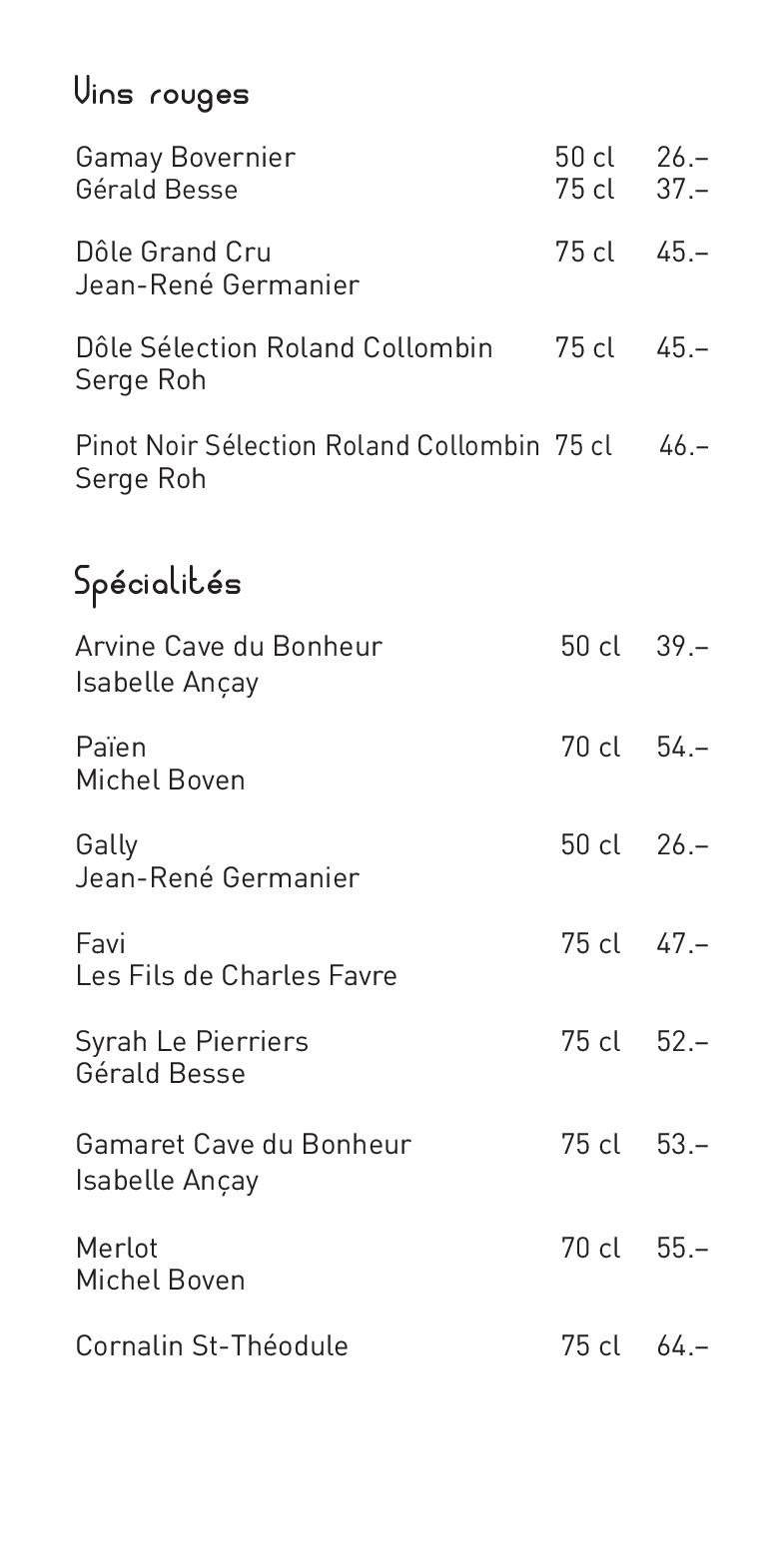 Speisekarte Cabane de Brunet in Lourtier, Seite 7