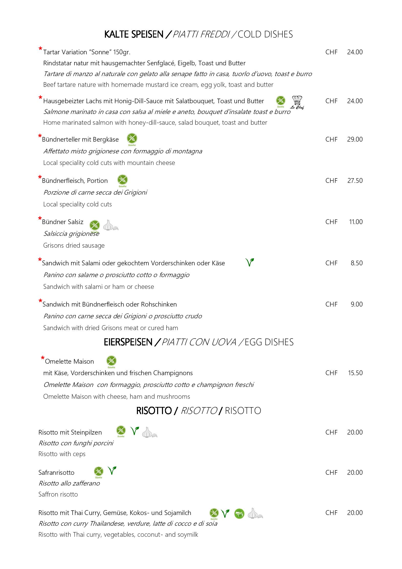 Speisekarte Hotel Restaurant Pizzeria Sonne in St. Moritz, Seite 12
