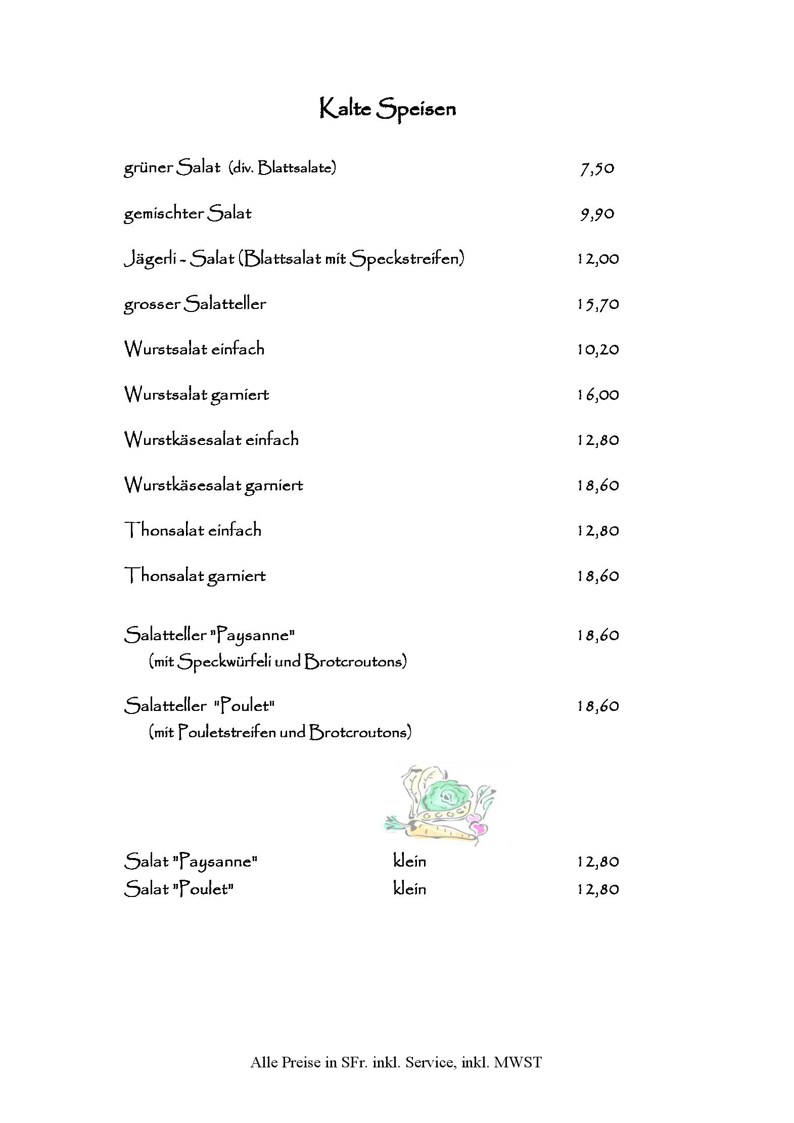 Speisekarte Jägerstübli in Binningen, Seite 2