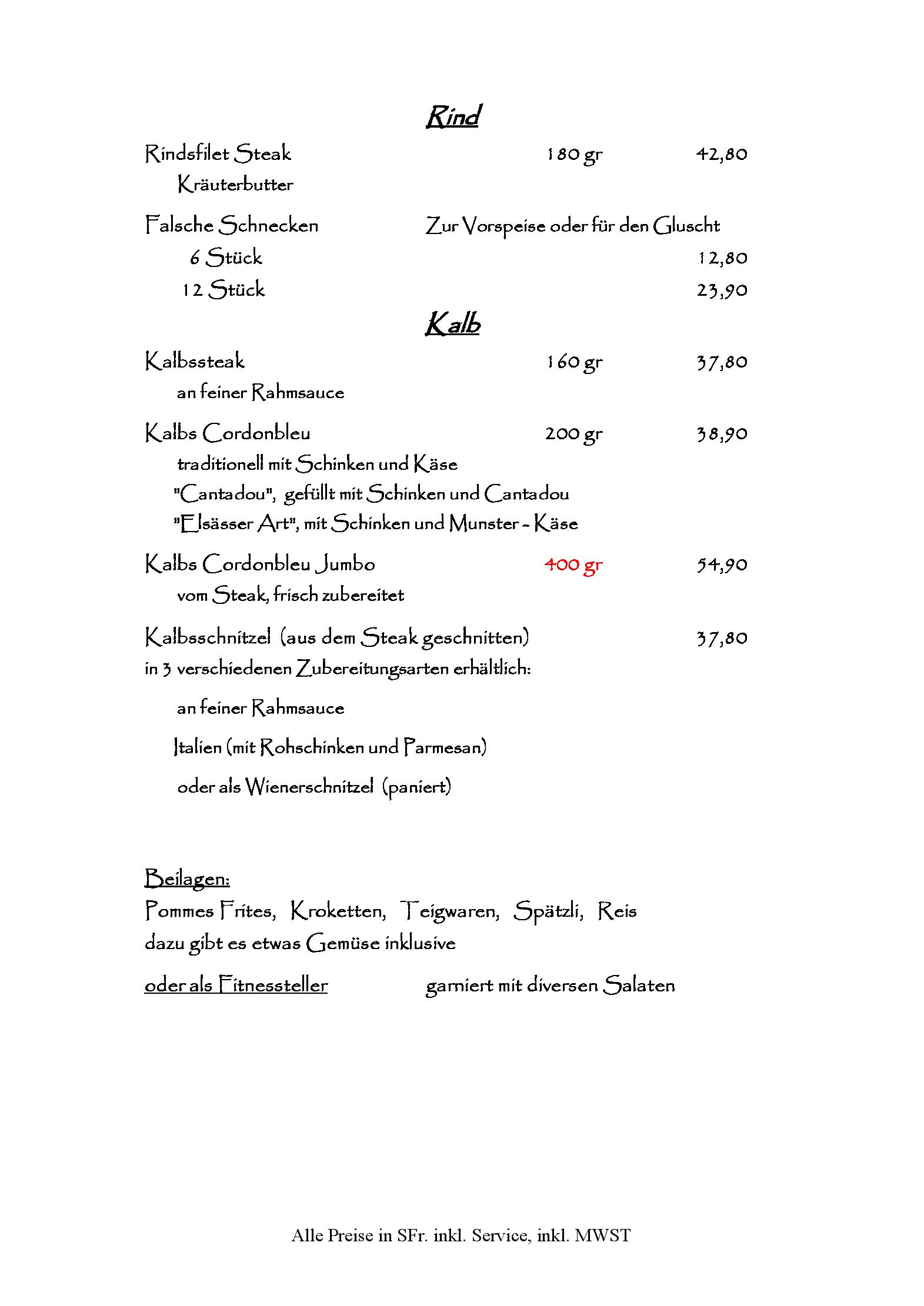 Speisekarte Jägerstübli in Binningen, Seite 8