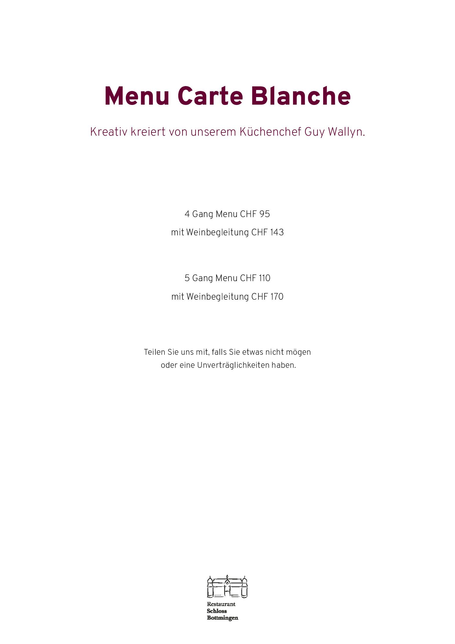 Speisekarte Restaurant Schloss Bottmingen in Bottmingen, Seite 3