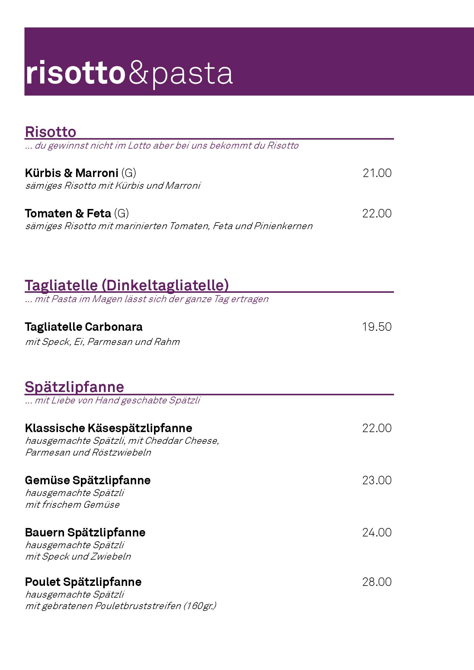 Speisekarte parkside eat & bar lounge in Thun, Seite 1