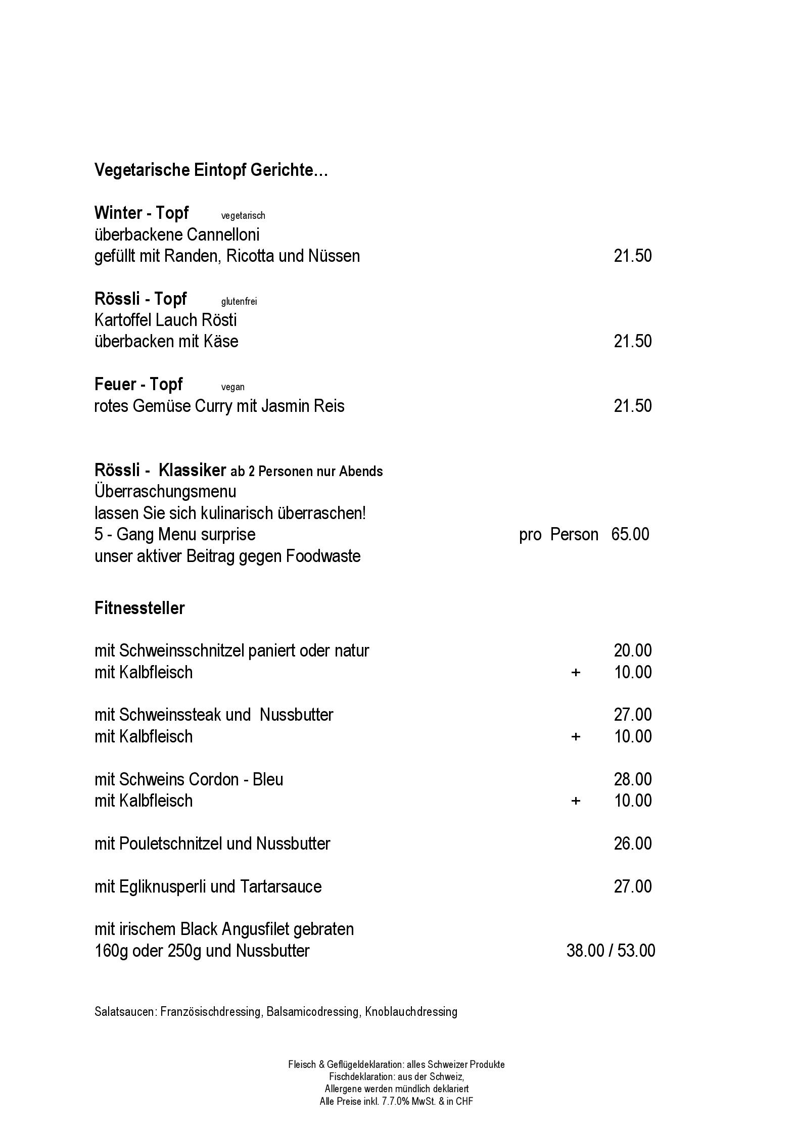 Speisekarte Restaurant Rössli in Flawil, Seite 11
