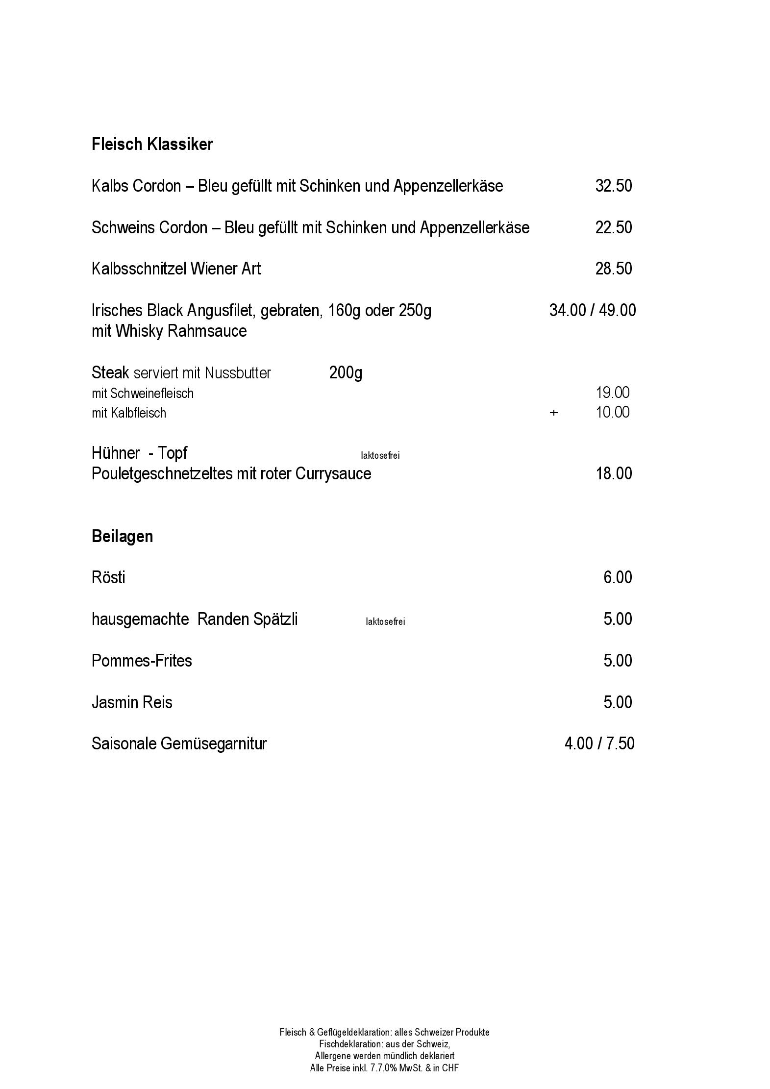 Speisekarte Restaurant Rössli in Flawil, Seite 15