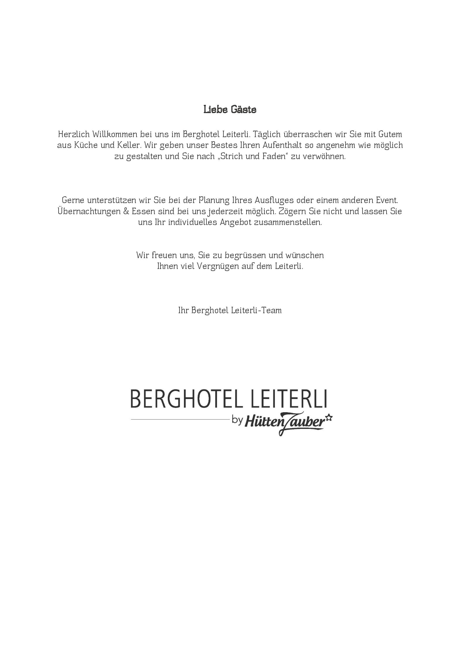 Speisekarte Berghotel Leiterli Restaurant in Lenk im Simmental, Seite 1
