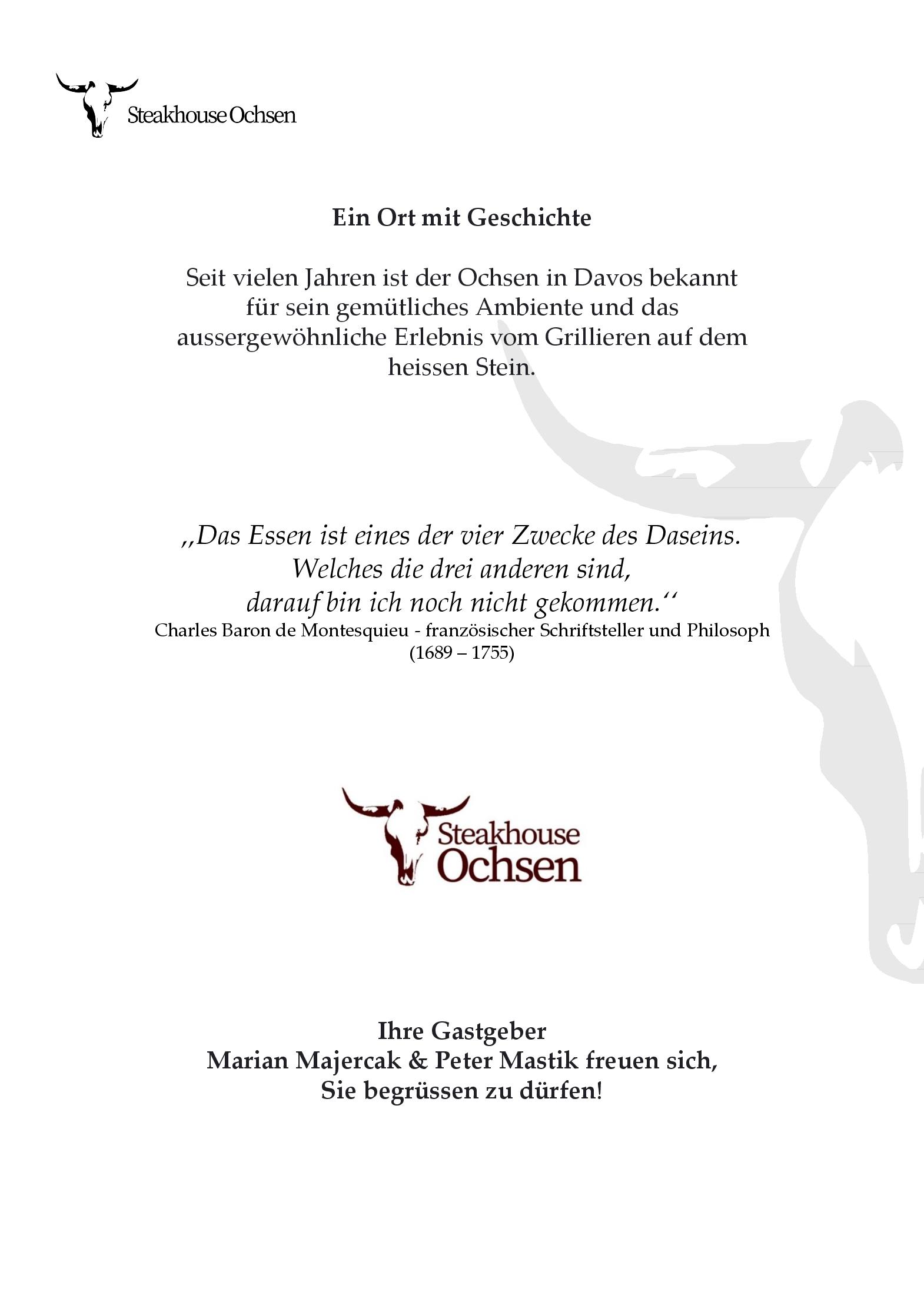 Speisekarte Ochsen Steakhouse in Davos, Seite 1