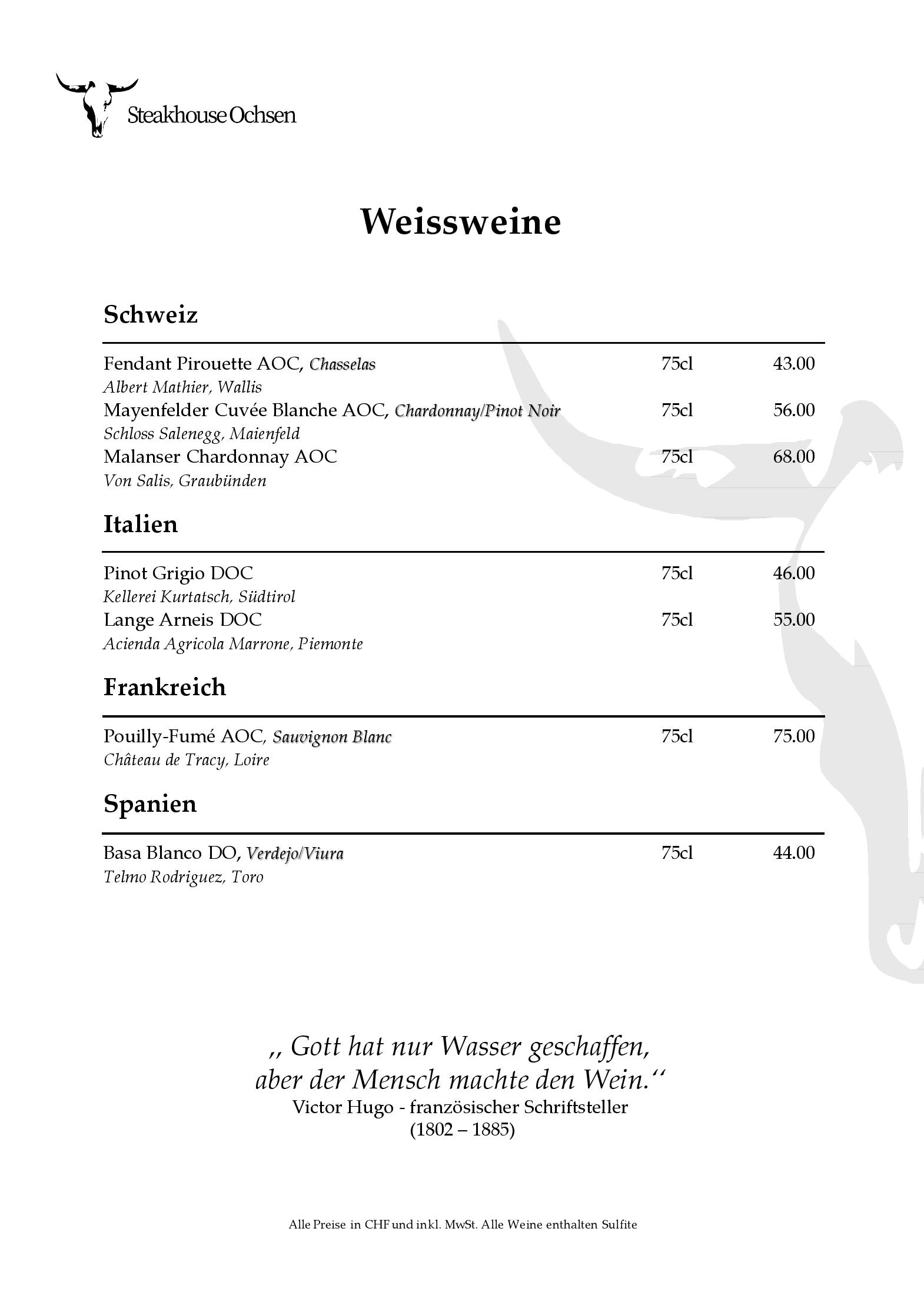 Speisekarte Ochsen Steakhouse in Davos, Seite 11