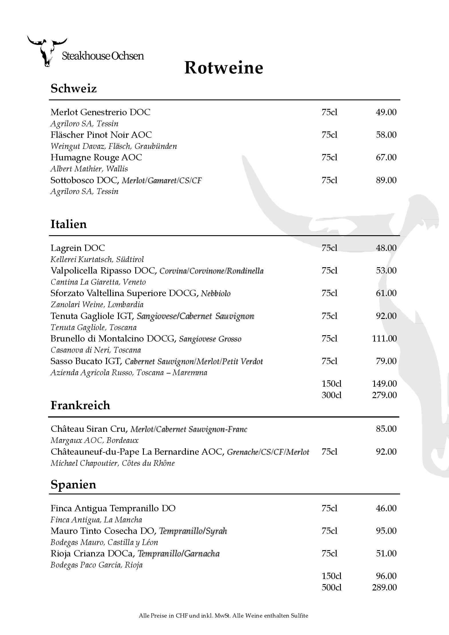Speisekarte Ochsen Steakhouse in Davos, Seite 12