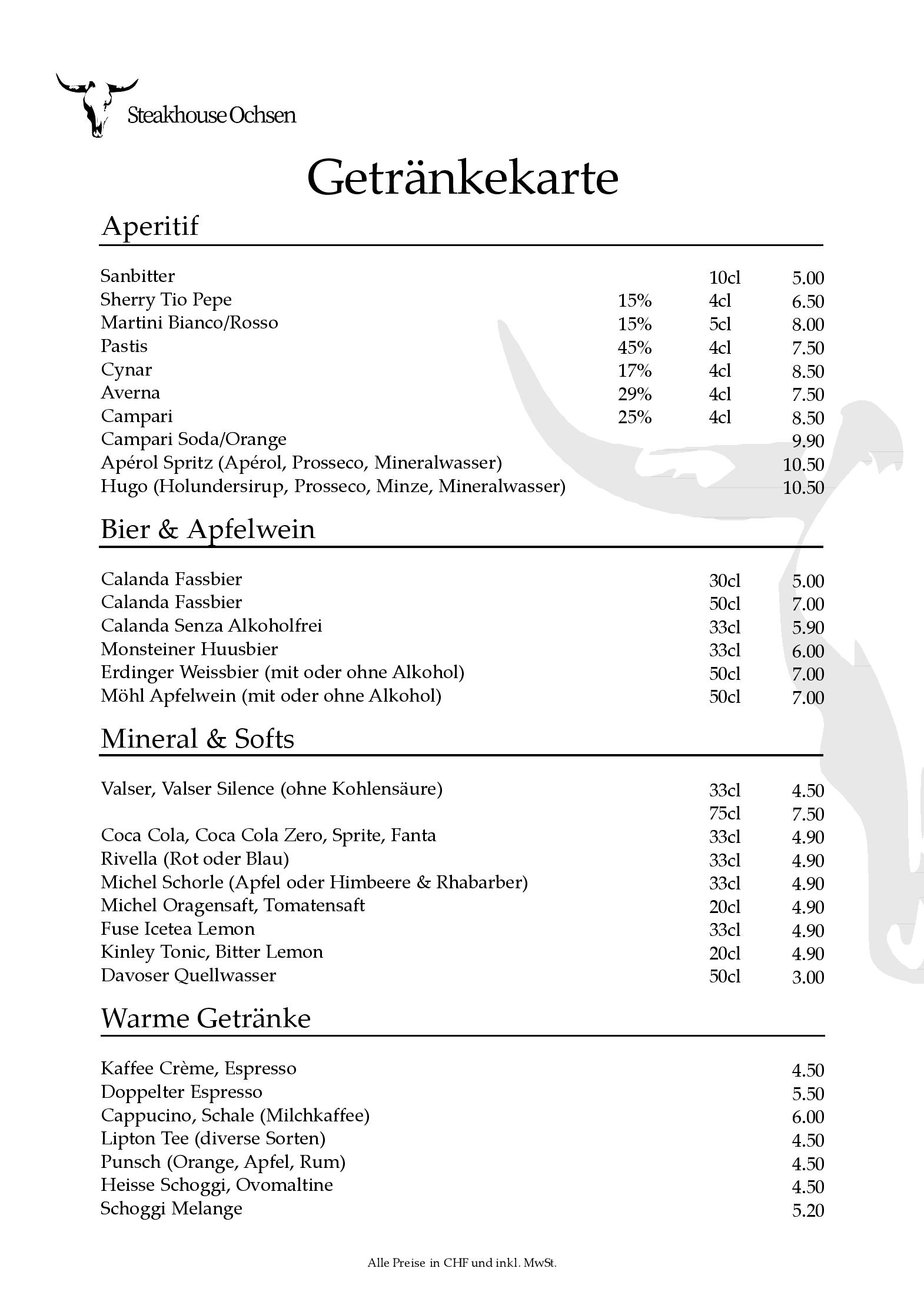 Speisekarte Ochsen Steakhouse in Davos, Seite 14