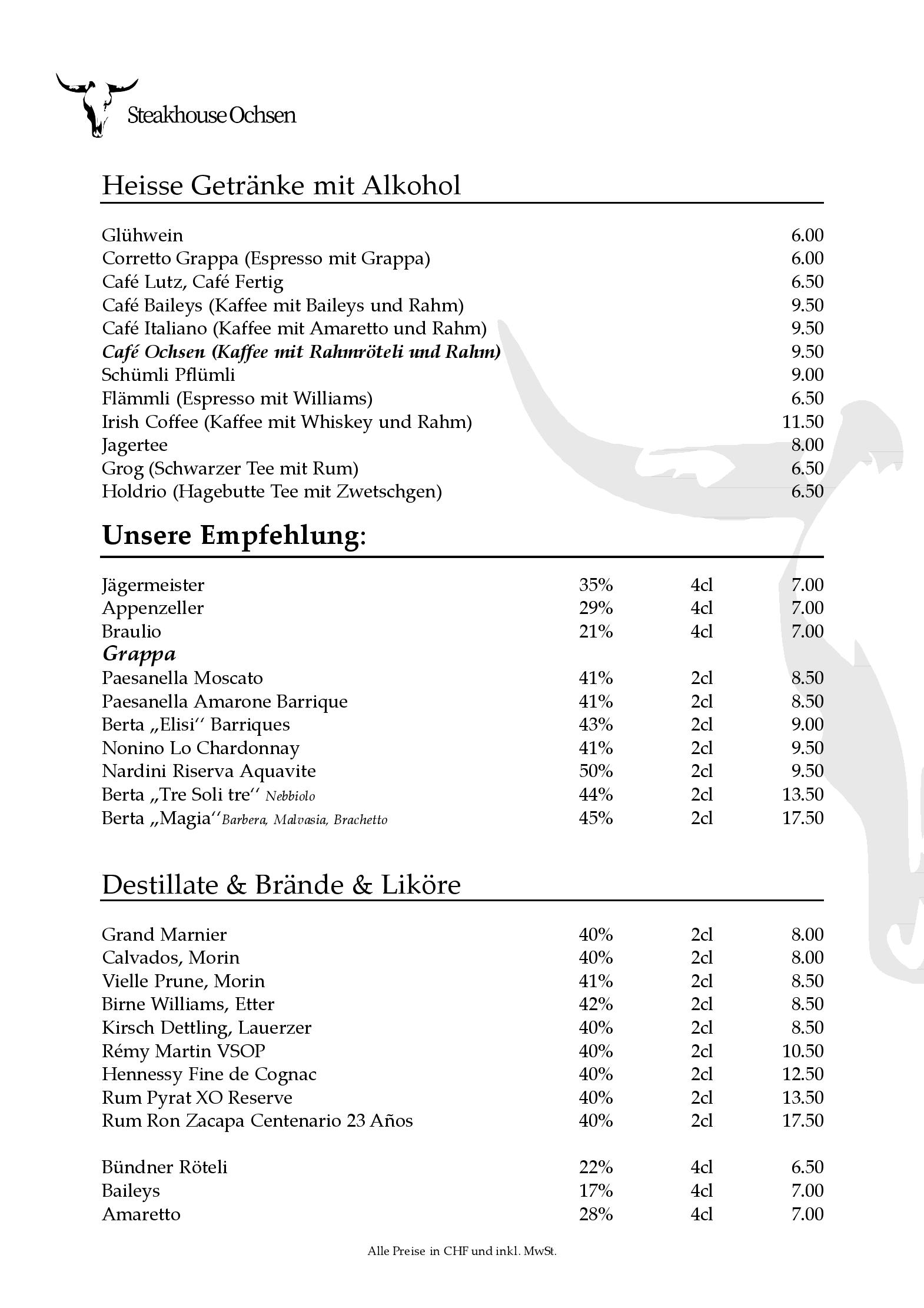 Speisekarte Ochsen Steakhouse in Davos, Seite 15