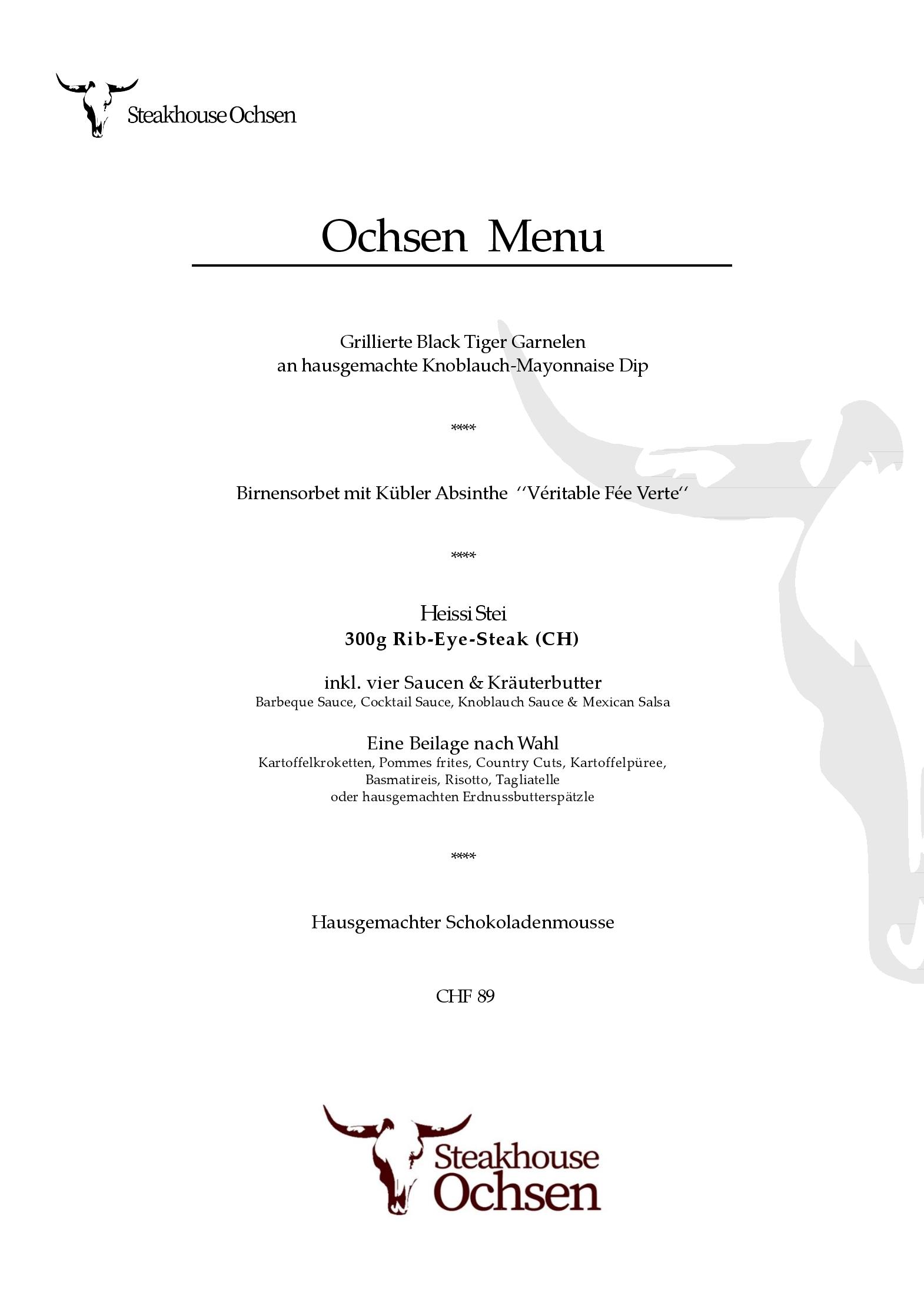 Speisekarte Ochsen Steakhouse in Davos, Seite 2
