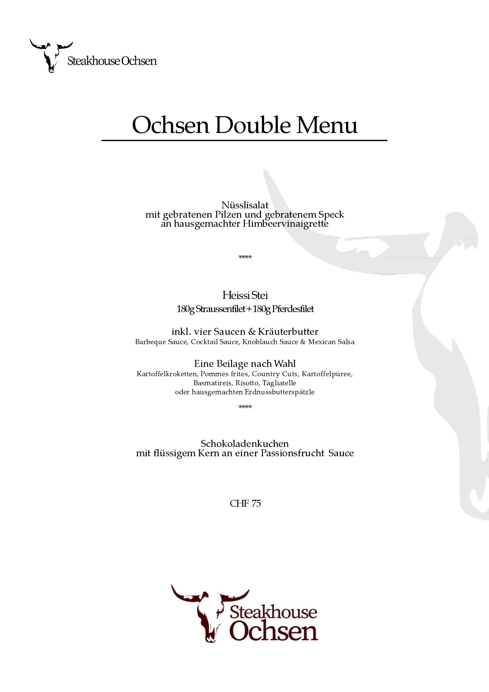 Speisekarte Ochsen Steakhouse in Davos, Seite 3