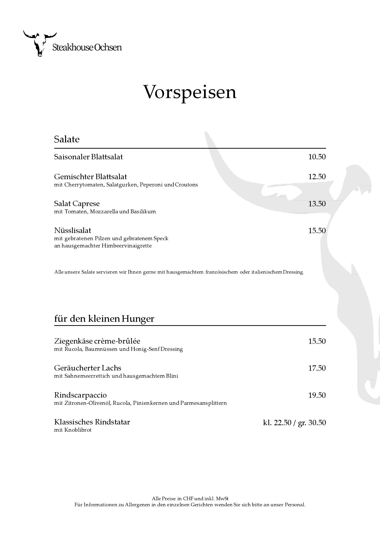 Speisekarte Ochsen Steakhouse in Davos, Seite 4