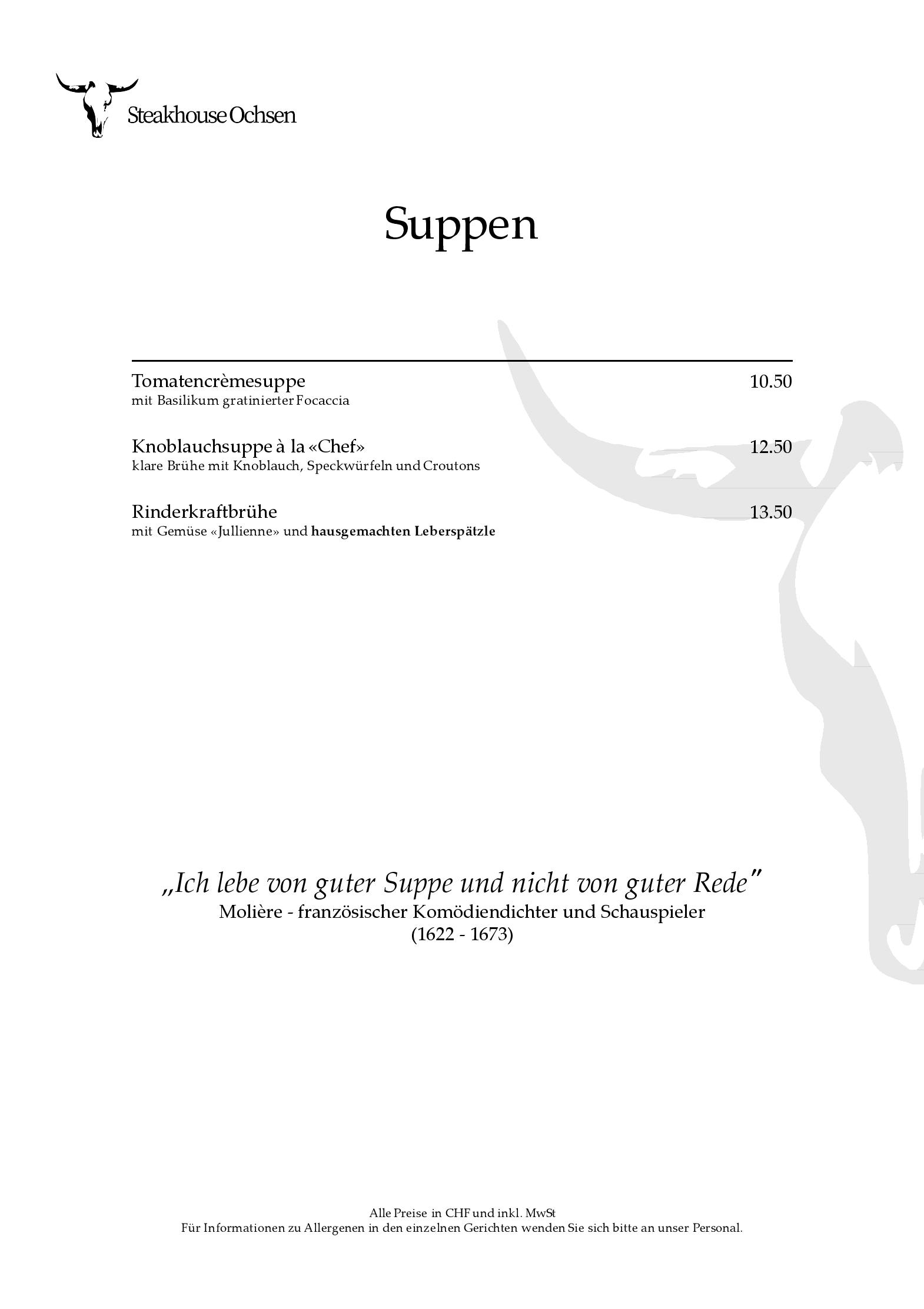 Speisekarte Ochsen Steakhouse in Davos, Seite 5