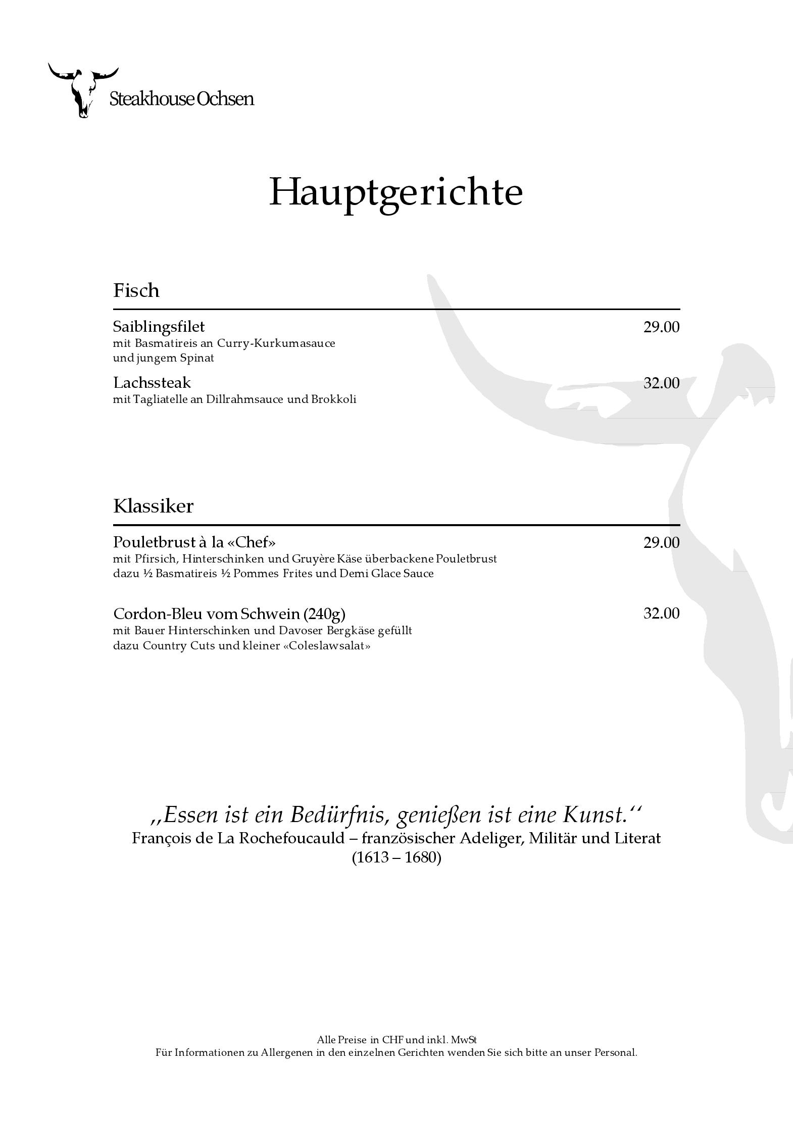 Speisekarte Ochsen Steakhouse in Davos, Seite 7