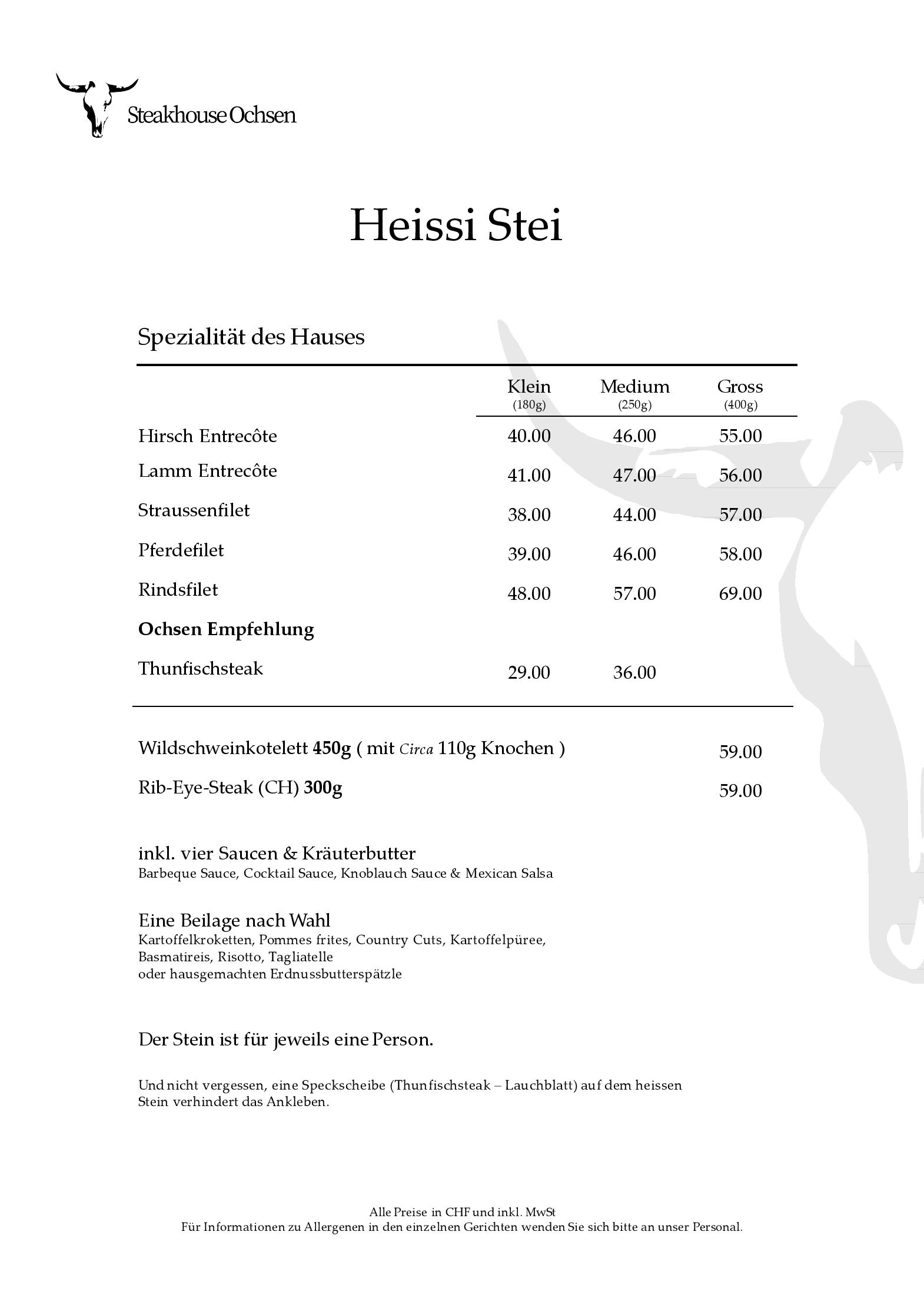 Speisekarte Ochsen Steakhouse in Davos, Seite 8