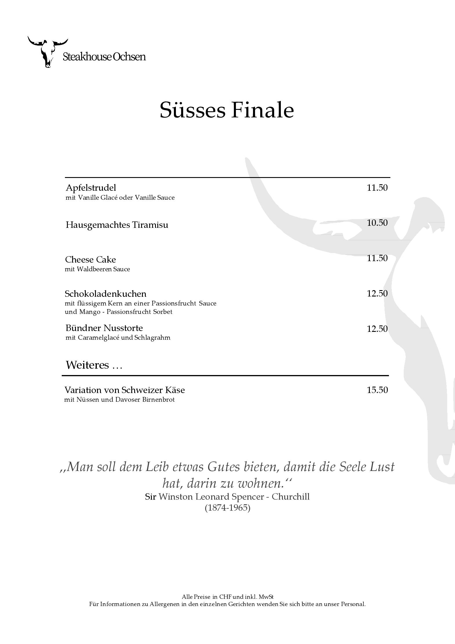 Speisekarte Ochsen Steakhouse in Davos, Seite 9