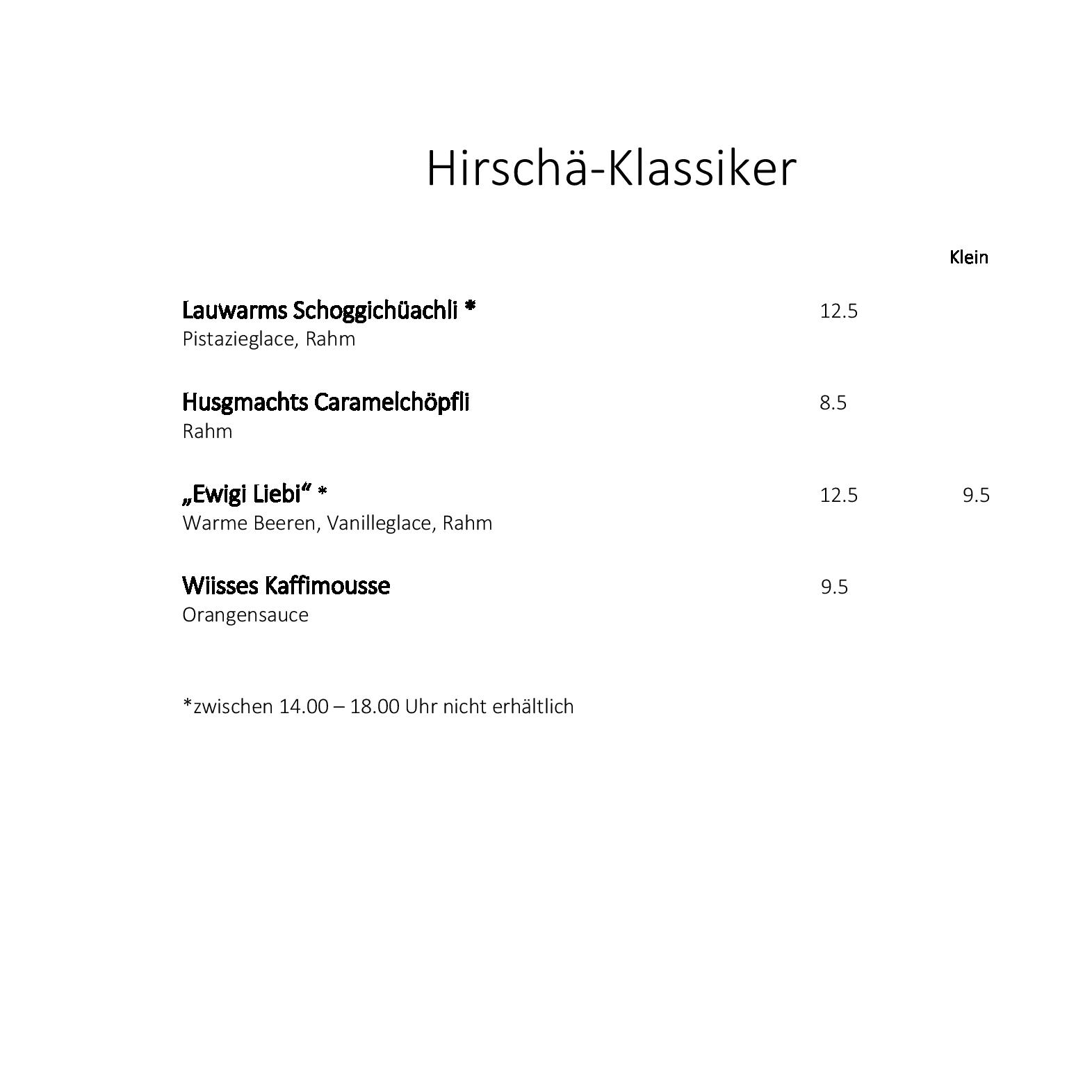 Speisekarte Hirschen, Gasthof in Regensdorf, Seite 2