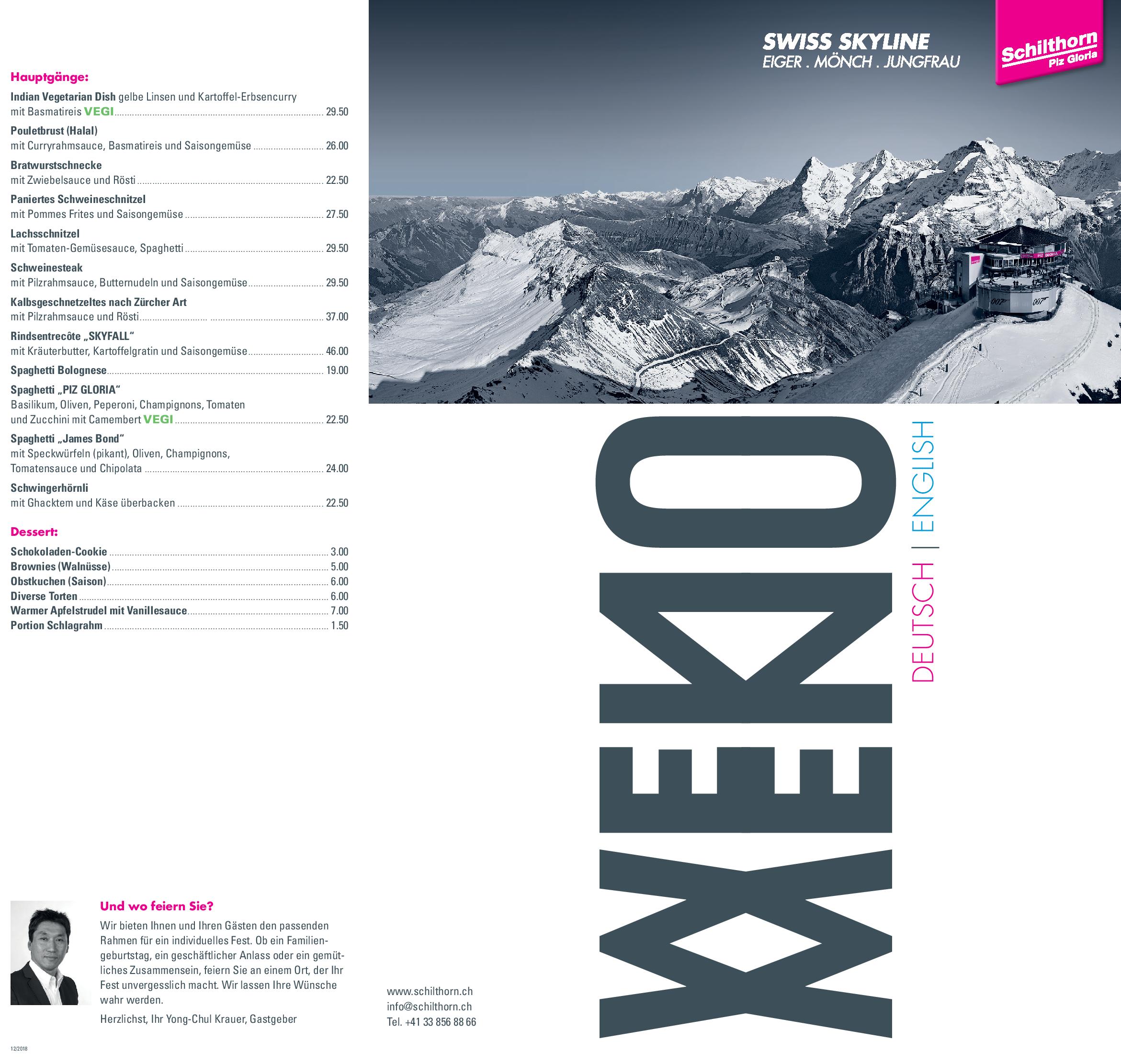 Speisekarte 360°-Restaurant Piz Gloria in Murren, Seite 4