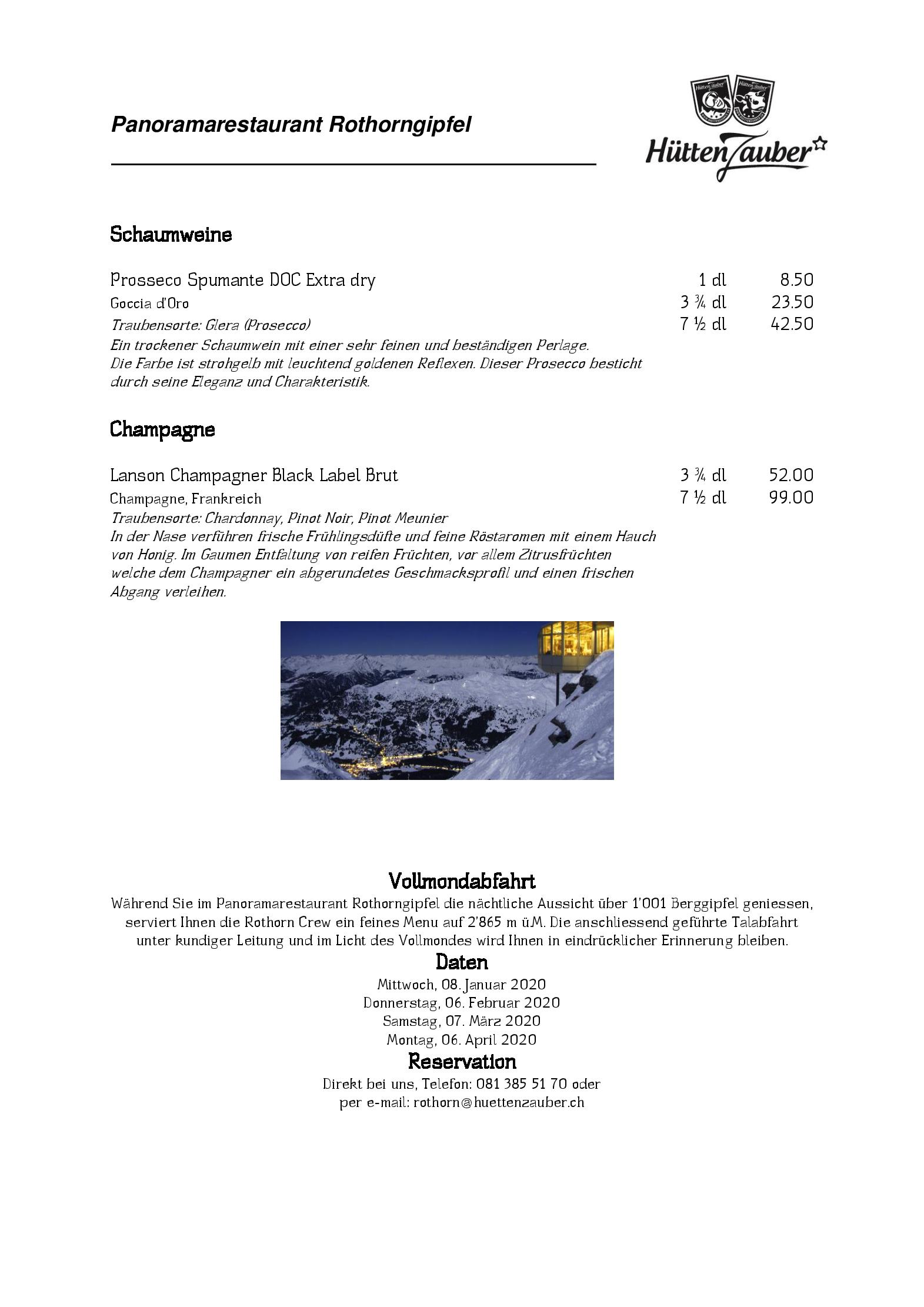 Speisekarte Panoramarestaurant Rothorngipfel in Lenzerheide, Seite 13