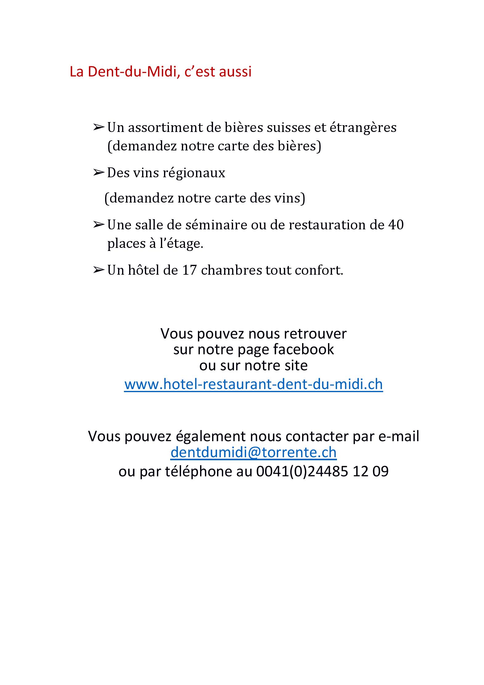 Speisekarte La Dent-du-Midi Restaurant & Cafe, Saint-Maurice in Saint-Maurice, Seite 3