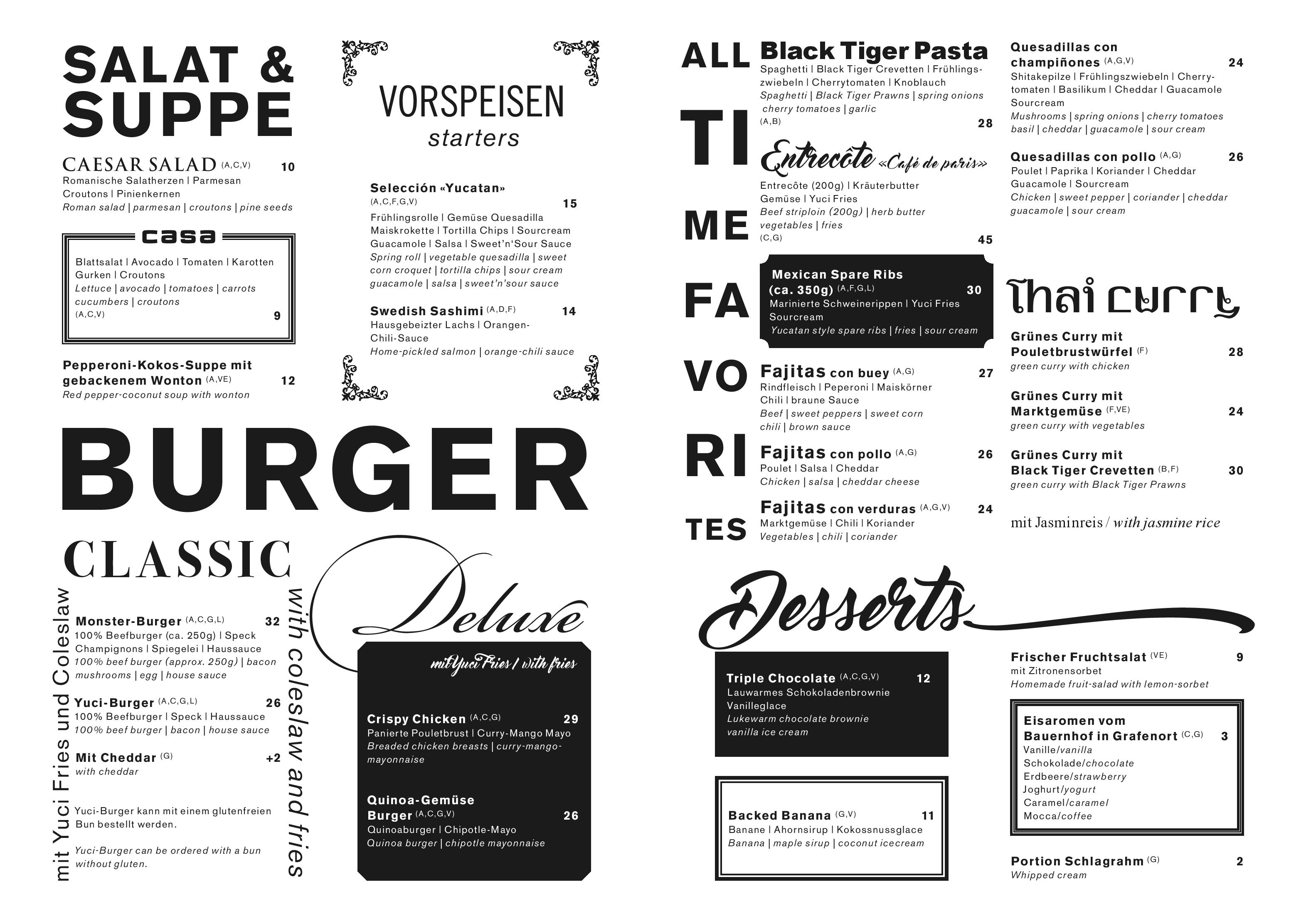 Speisekarte Restaurant Yucatan in Engelberg, Seite 1