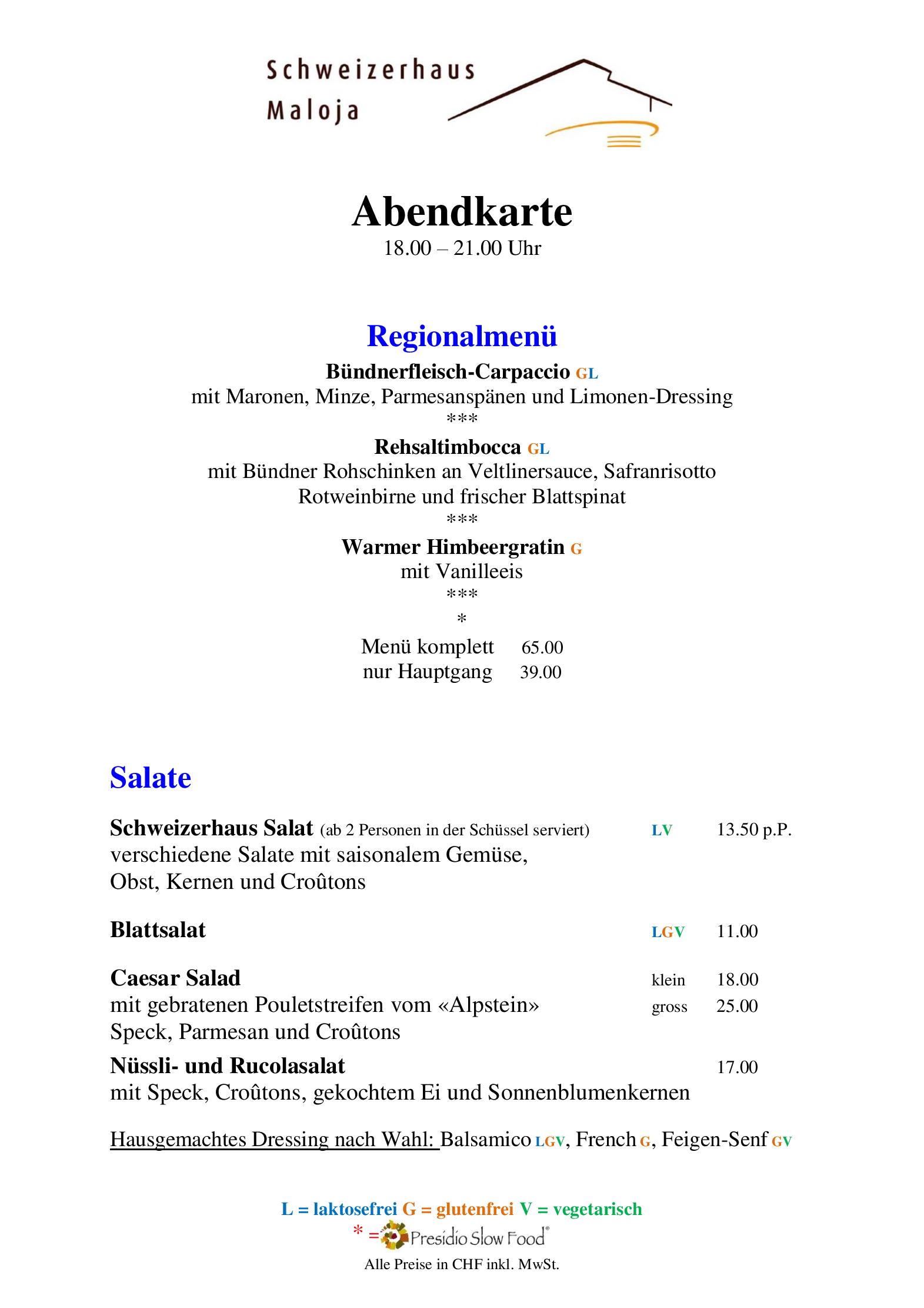 Speisekarte Hotel Schweizerhaus in Maloja, Seite 7