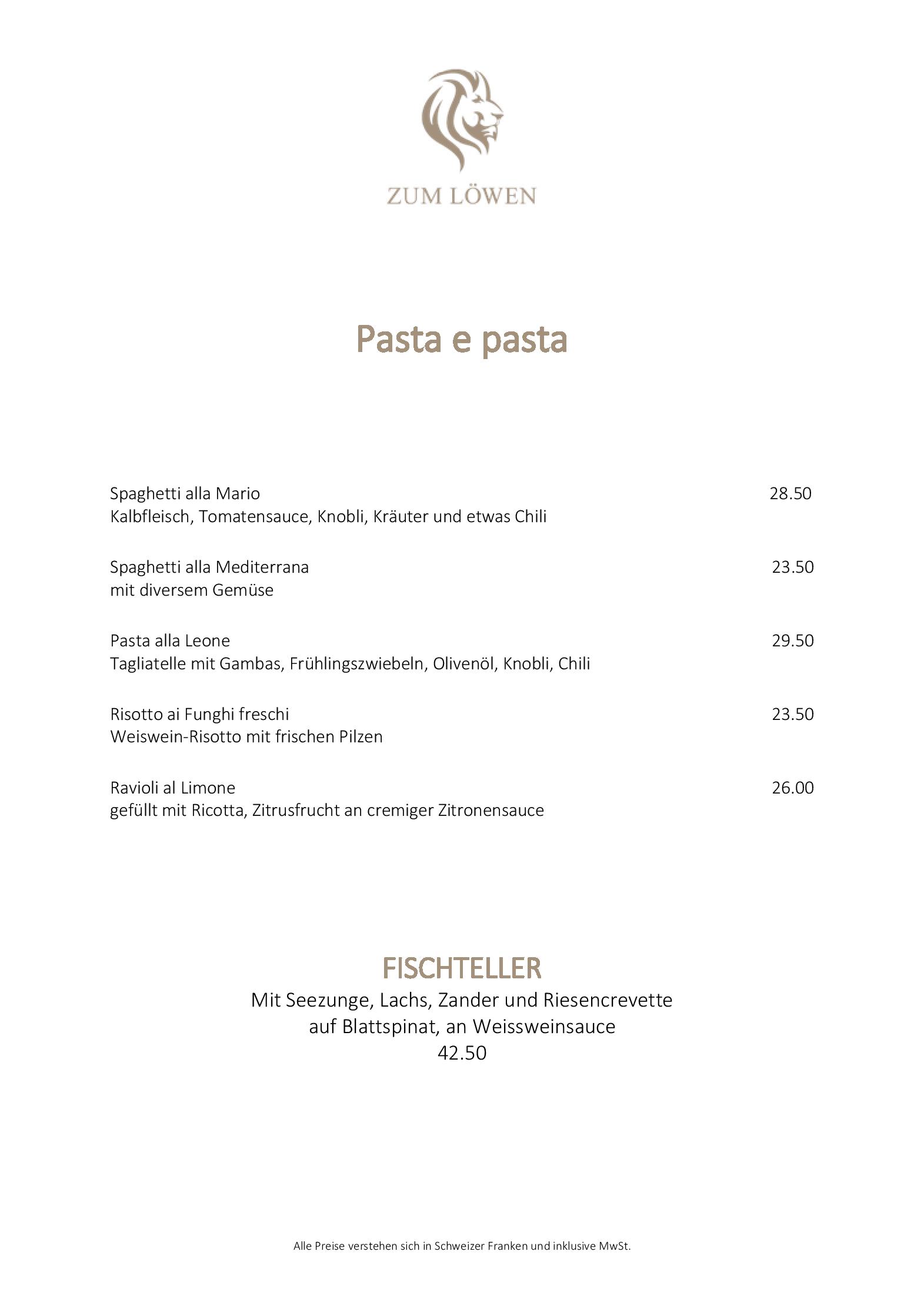 Speisekarte Restaurant zum Löwen in Winterthur, Seite 3