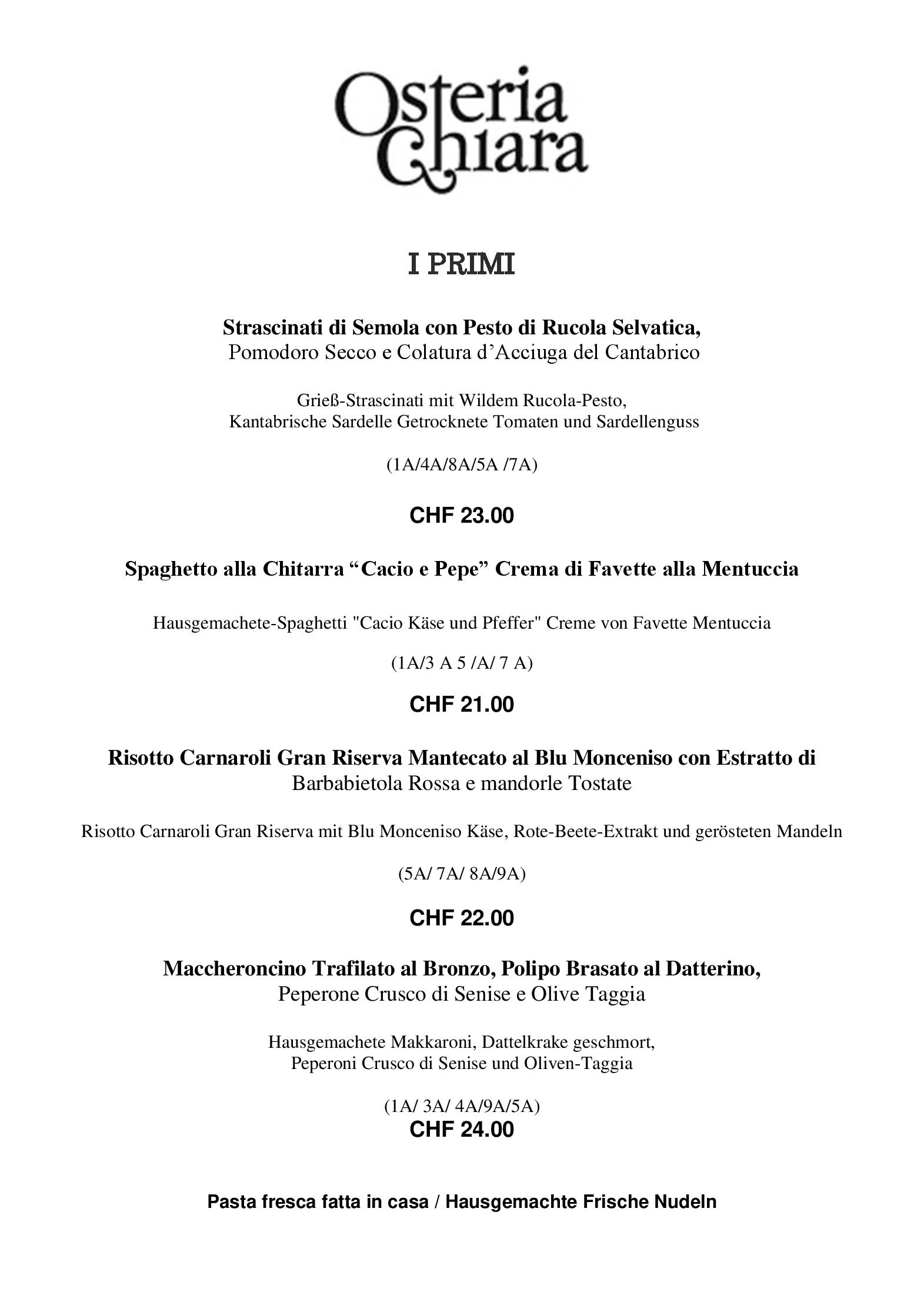 Speisekarte Osteria Chiara in Locarno, Seite 8