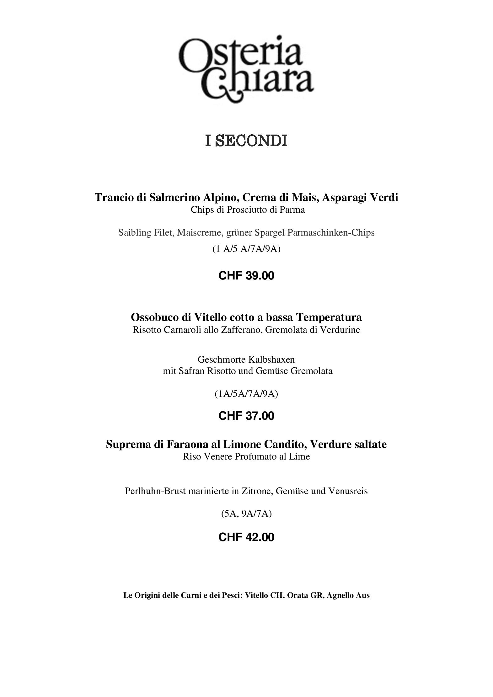 Speisekarte Osteria Chiara in Locarno, Seite 7