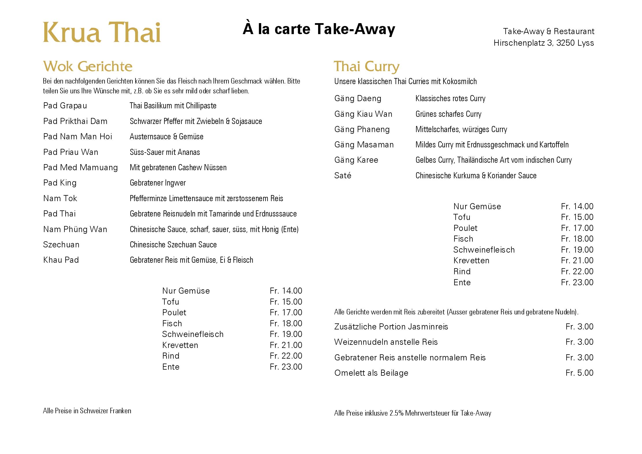 Speisekarte Krua Thai Take-Away & Restaurant in Lyss, Seite 3