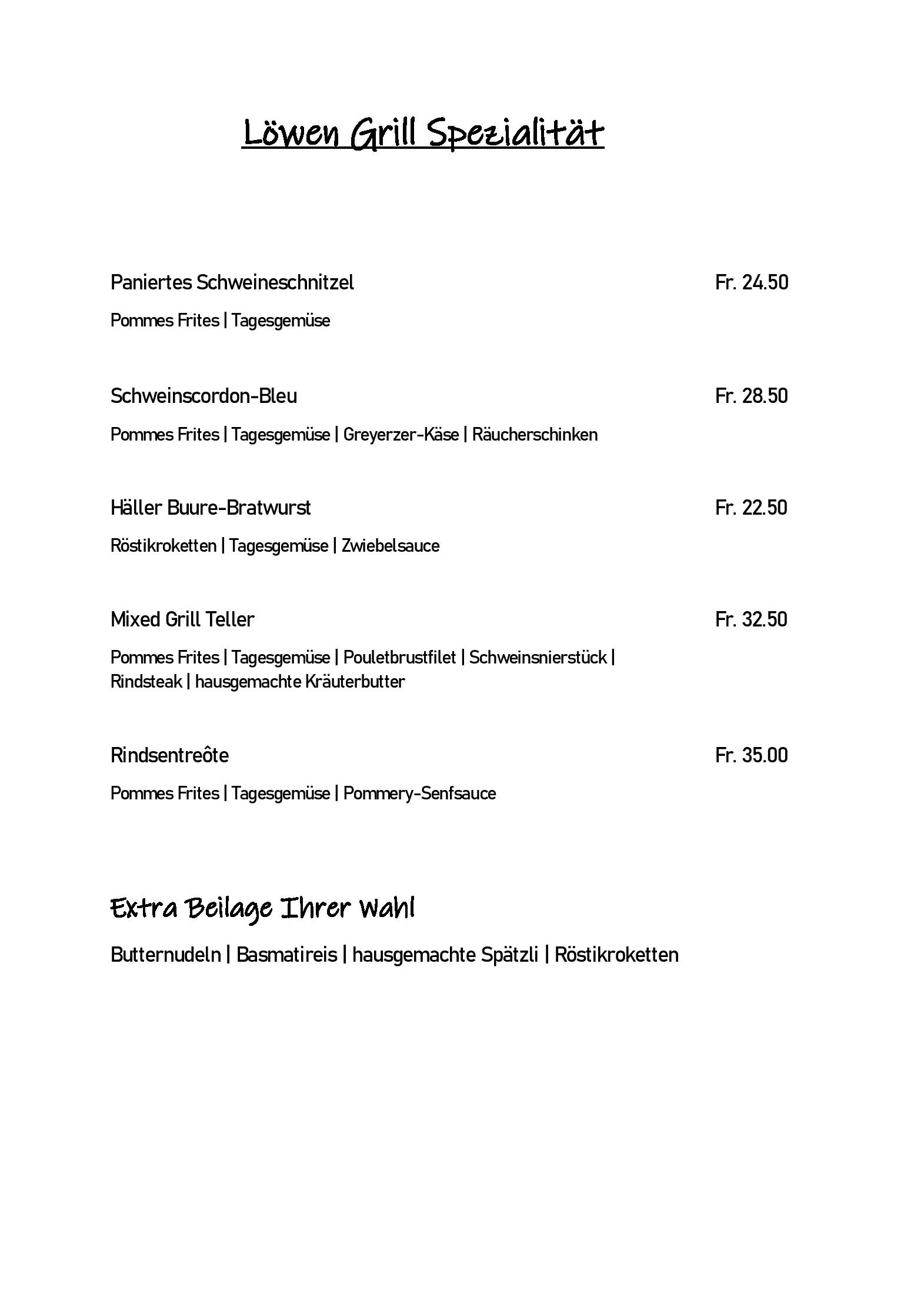 Speisekarte Gasthaus Löwen Restaurant in Dagmersellen, Seite 1