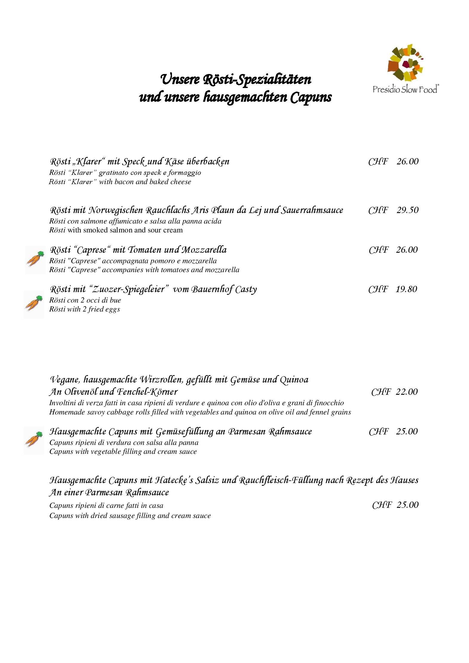 Speisekarte Hotel Restaurant Konditorei in Zuoz, Seite 3