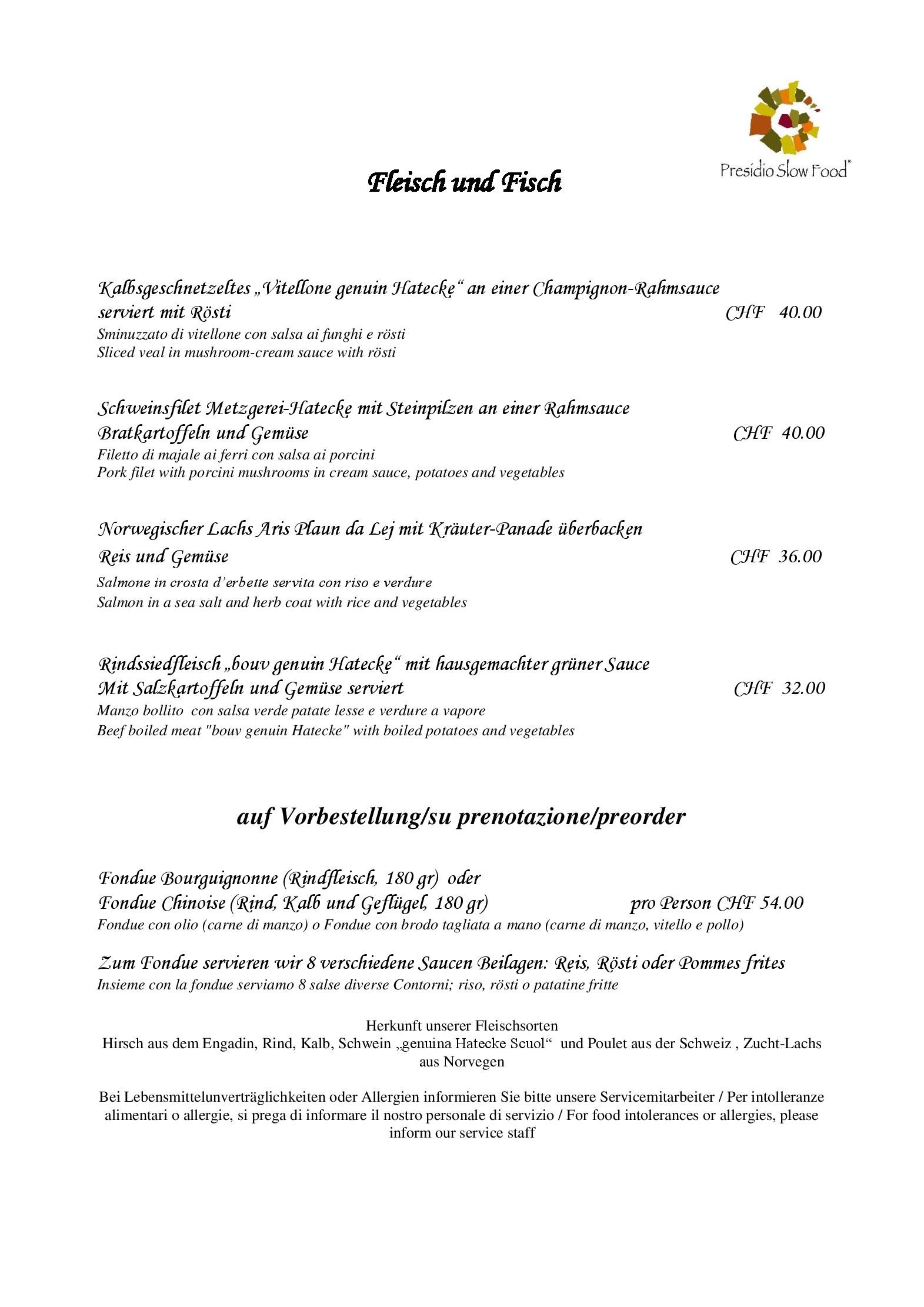Speisekarte Hotel Restaurant Konditorei in Zuoz, Seite 4