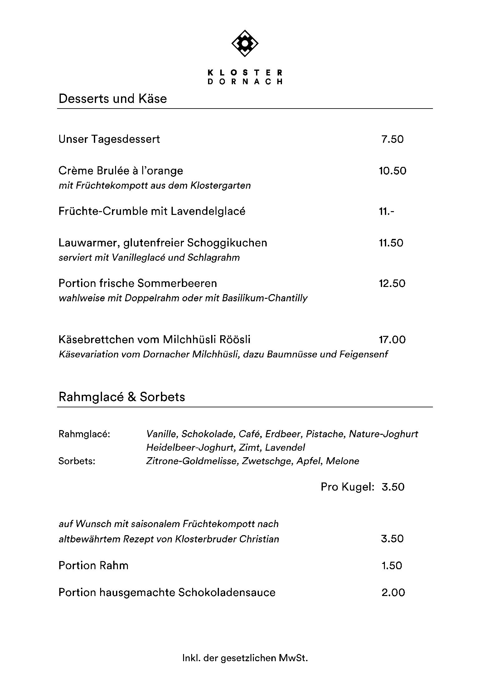 Speisekarte Stiftung Kloster Dornach in Dornach, Seite 4