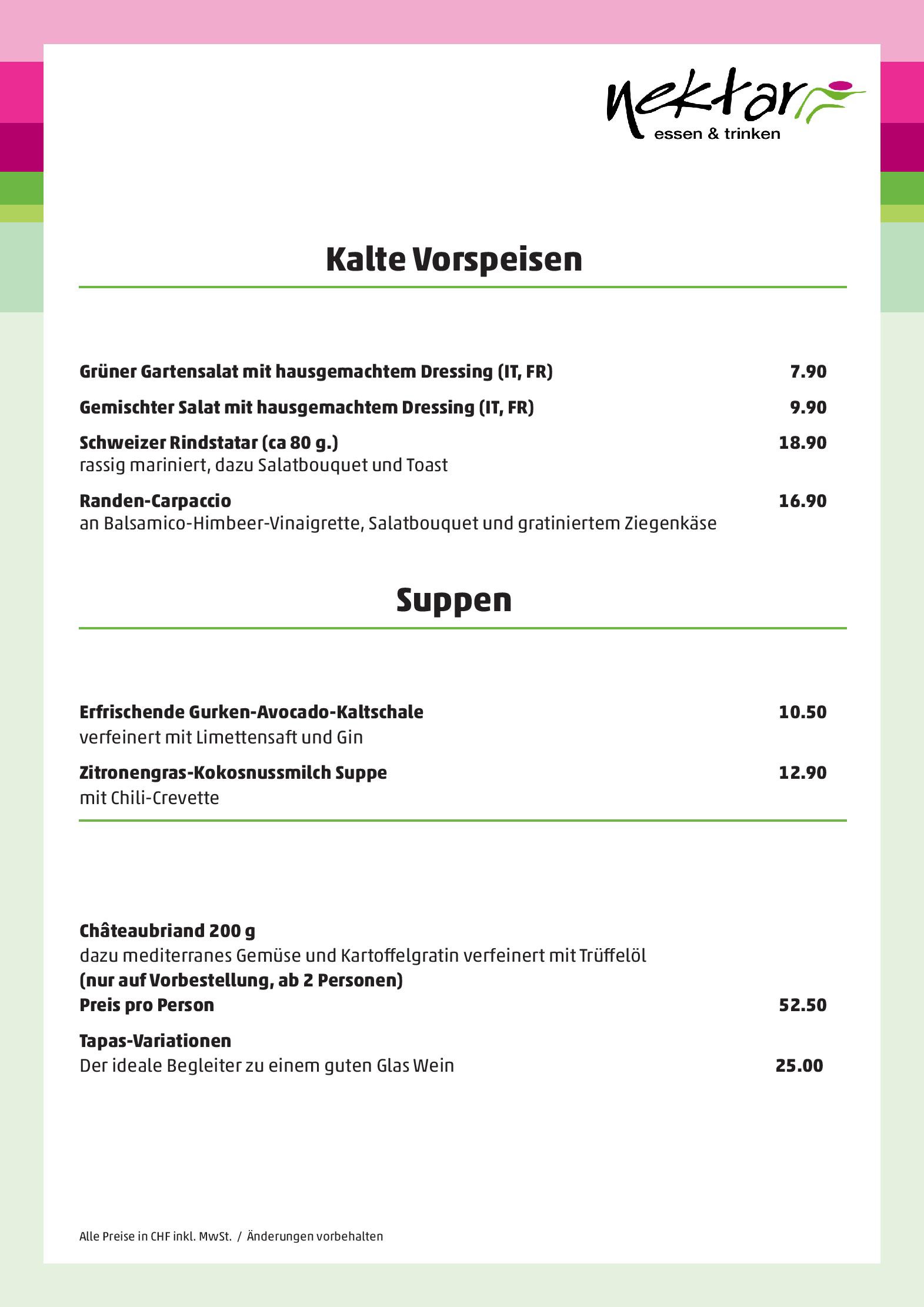 Speisekarte nektar Restaurant in St Gallen, Seite 5