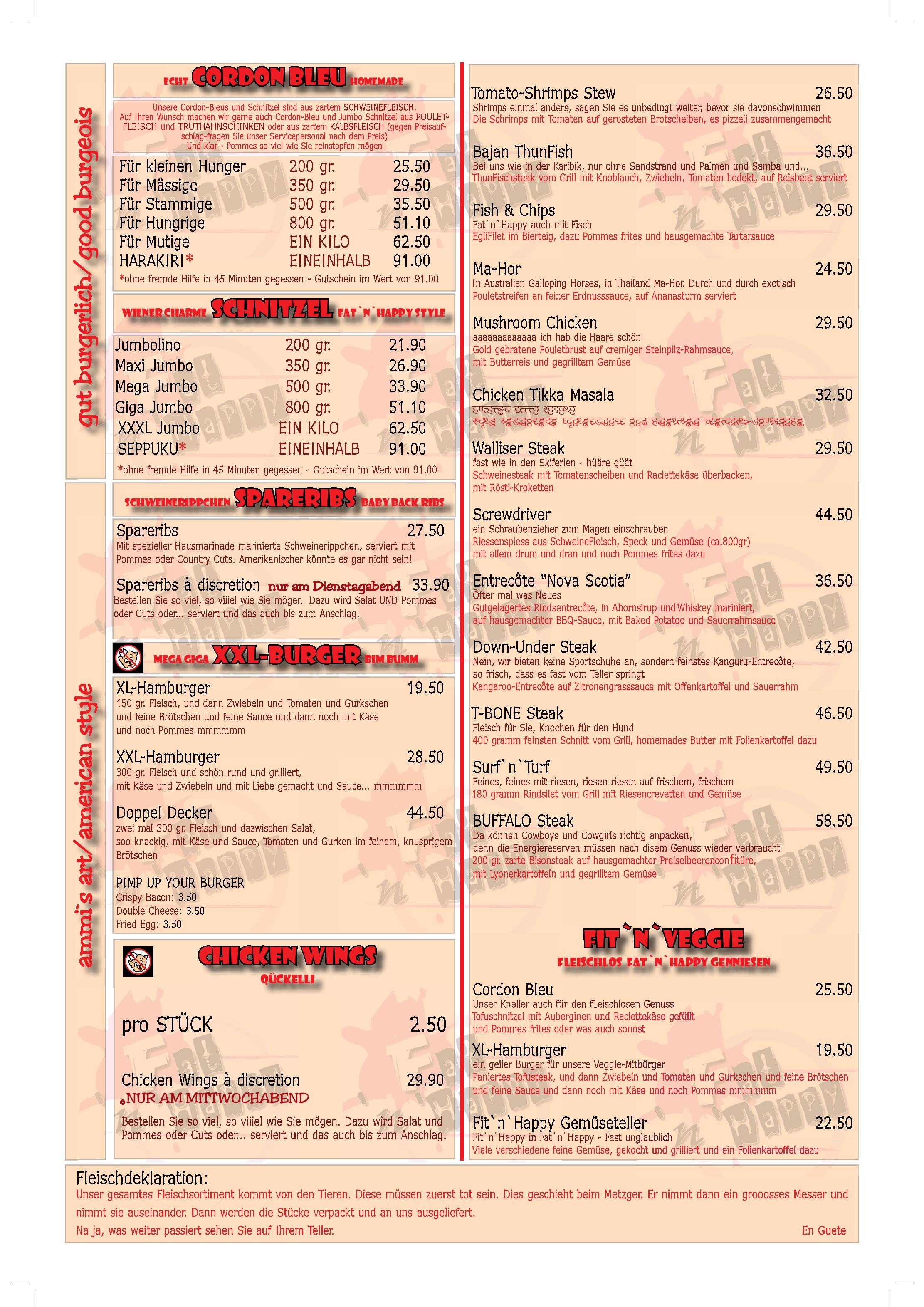 Speisekarte Restaurant Fat n Happy in Schoenenwerd, Seite 2
