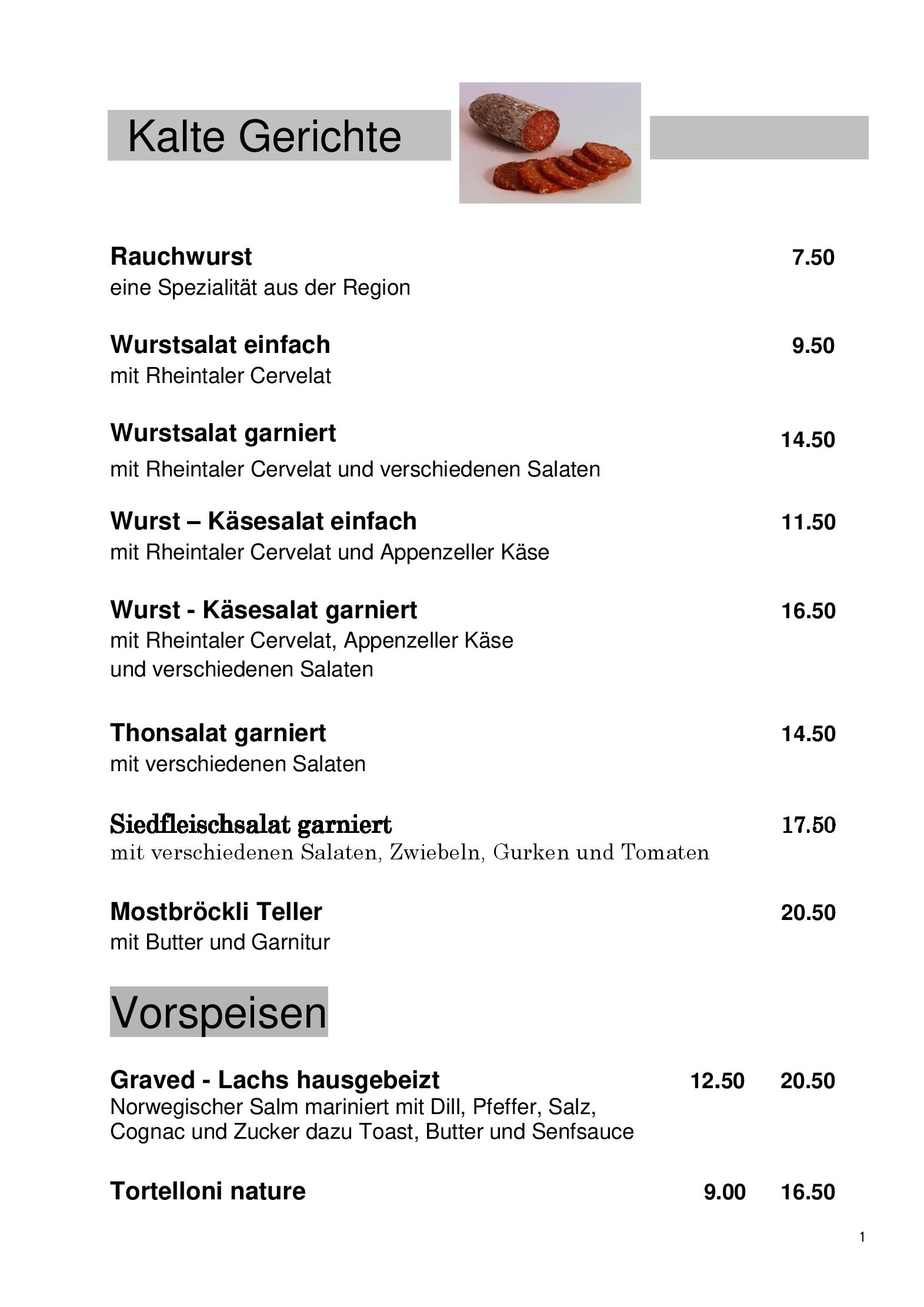 Speisekarte Rössli Romenschwanden in St. Margrethen, Seite 2