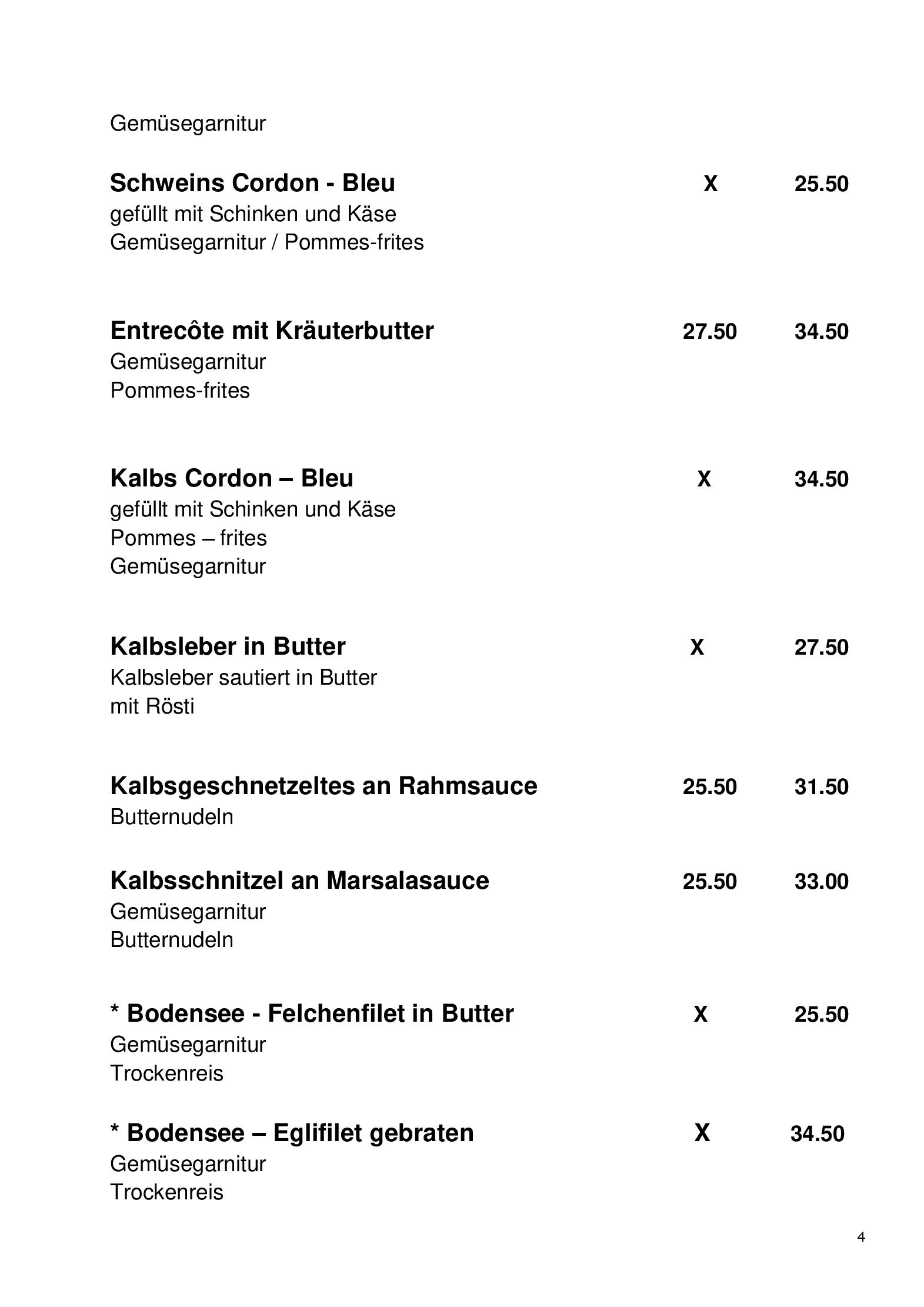 Speisekarte Rössli Romenschwanden in St. Margrethen, Seite 4