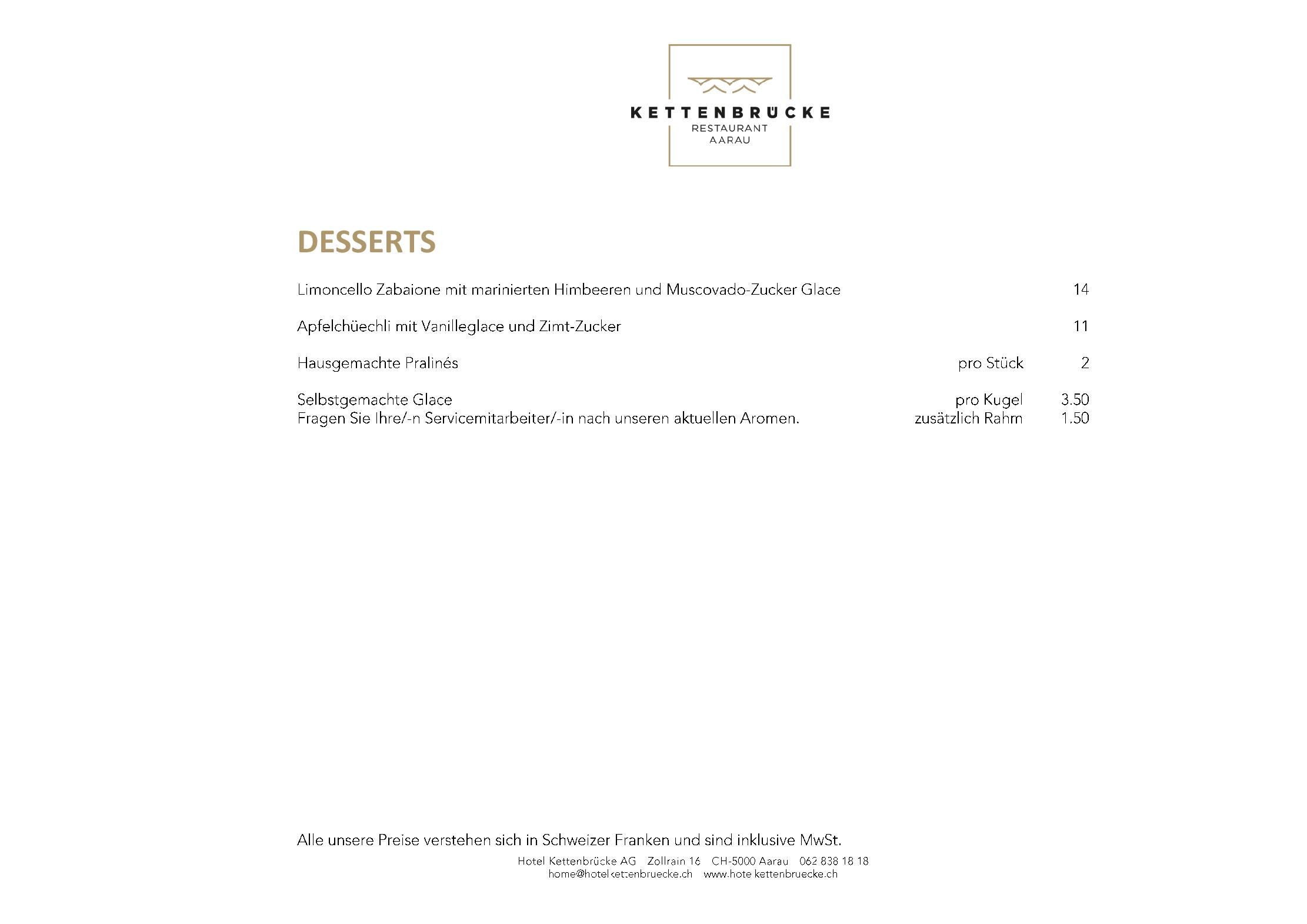 Speisekarte Restaurant Kettenbrücke  in Aarau, Seite 3