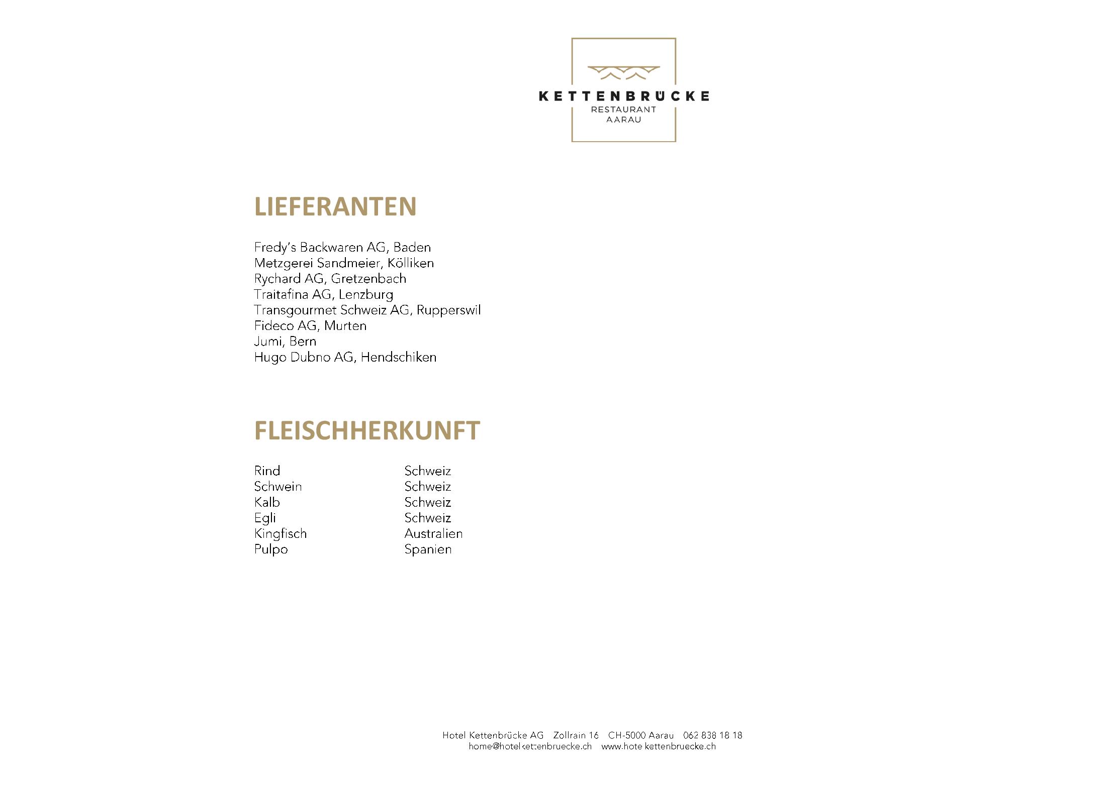 Speisekarte Restaurant Kettenbrücke  in Aarau, Seite 4
