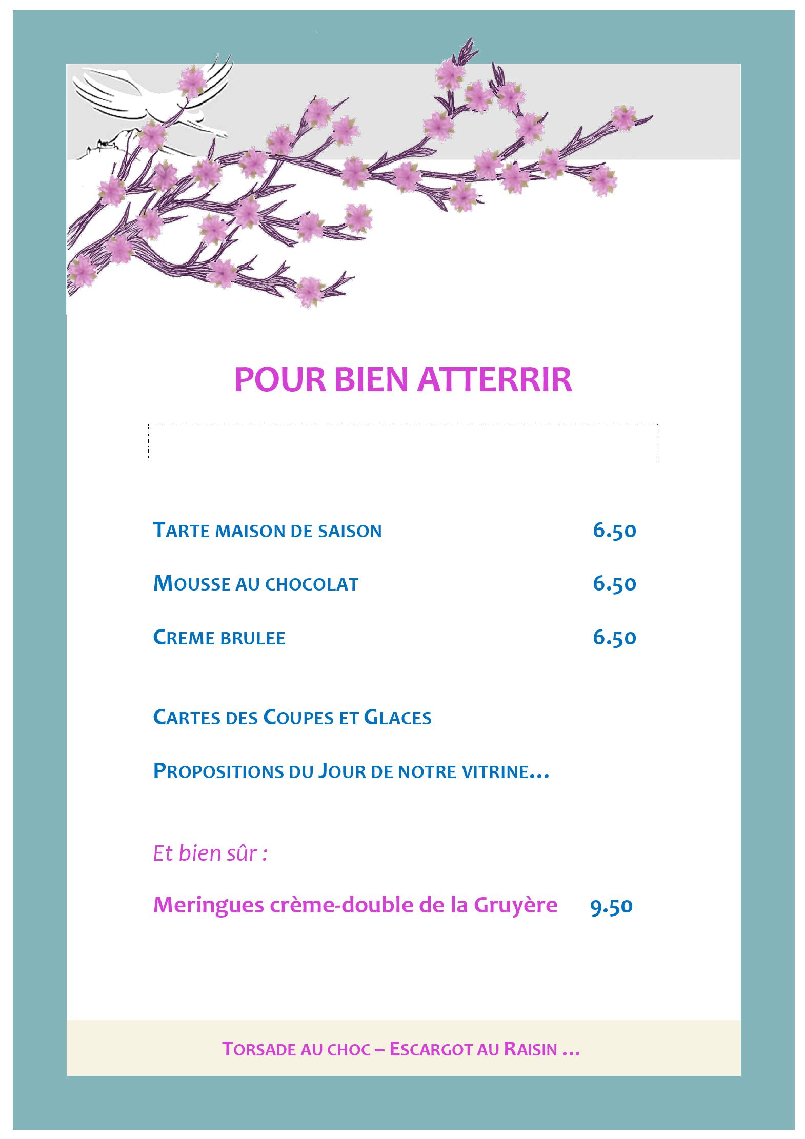 Speisekarte Restaurant de l Aérodrome in Gruyeres, Seite 1