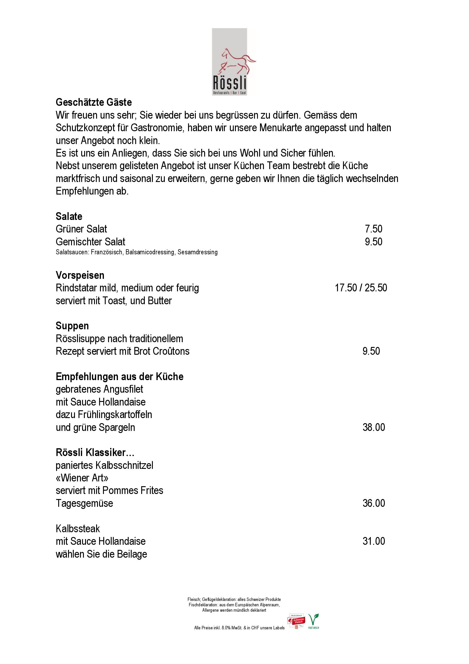 Speisekarte Restaurant Rössli in Flawil, Seite 3