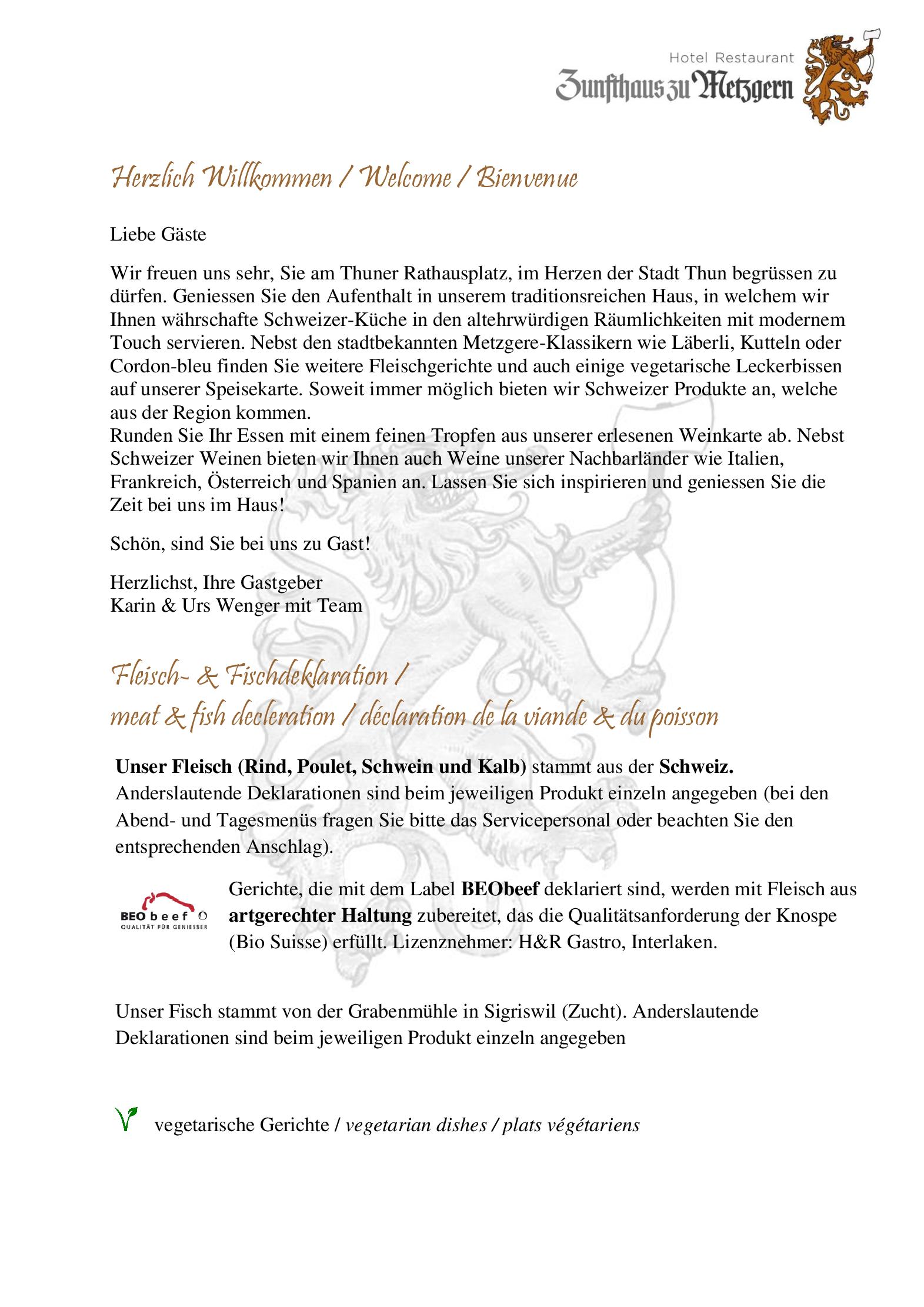 Speisekarte Hotel Restaurant Zunfthaus Zu Metzgern in Thun, Seite 7