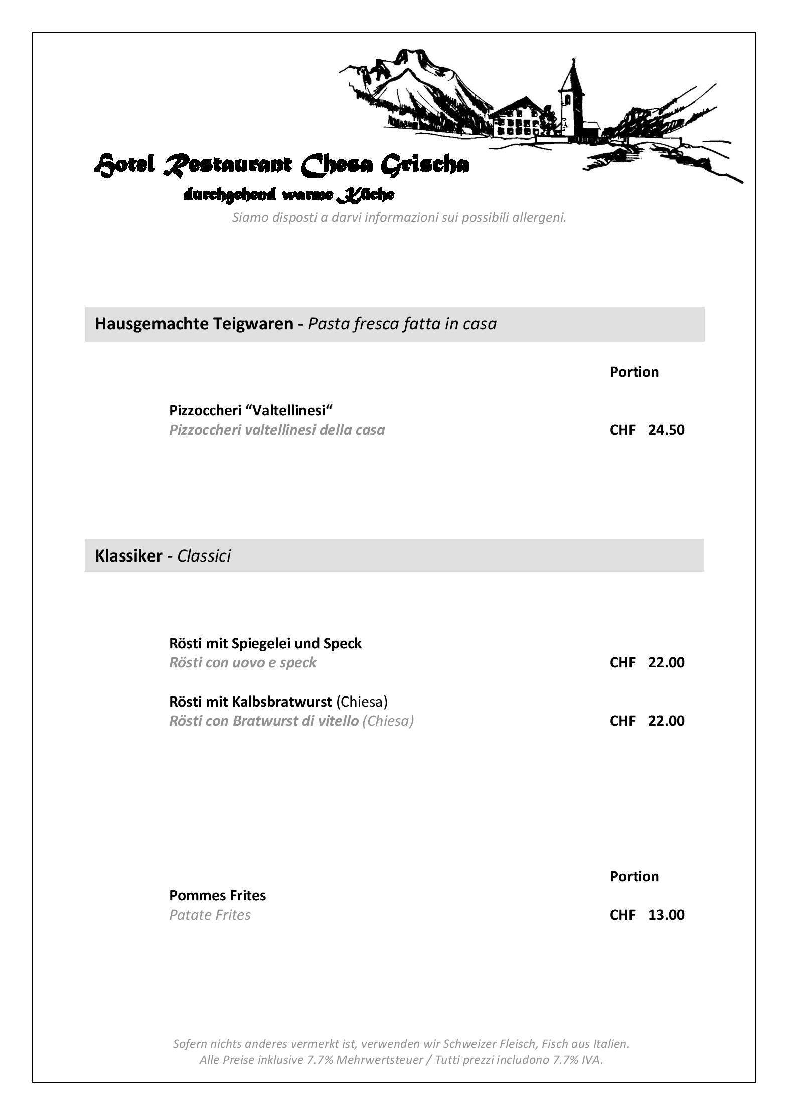 Speisekarte Restaurant Chesa Grischa in Sils-Baselgia im Engadin, Seite 3