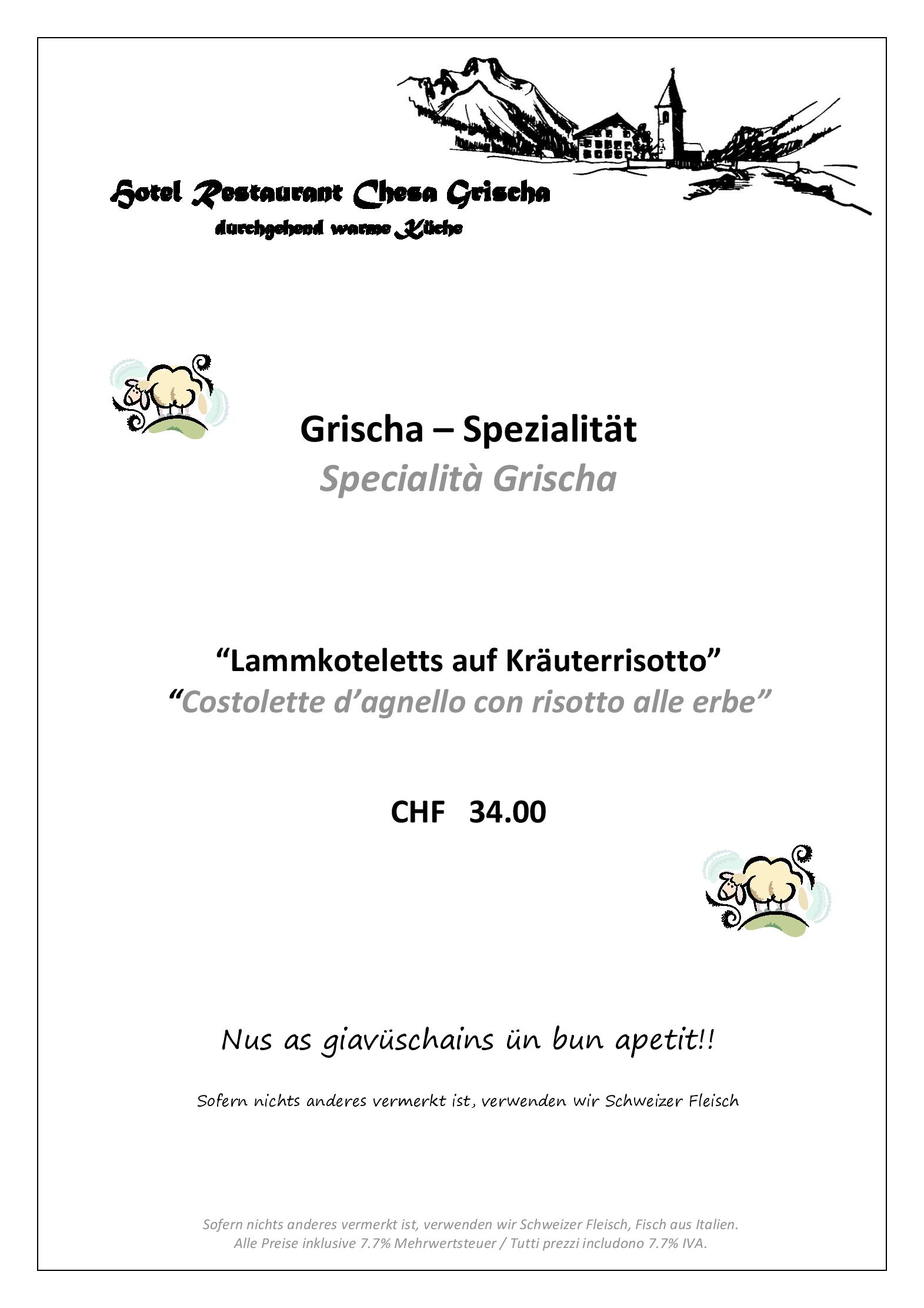 Speisekarte Restaurant Chesa Grischa in Sils-Baselgia im Engadin, Seite 5