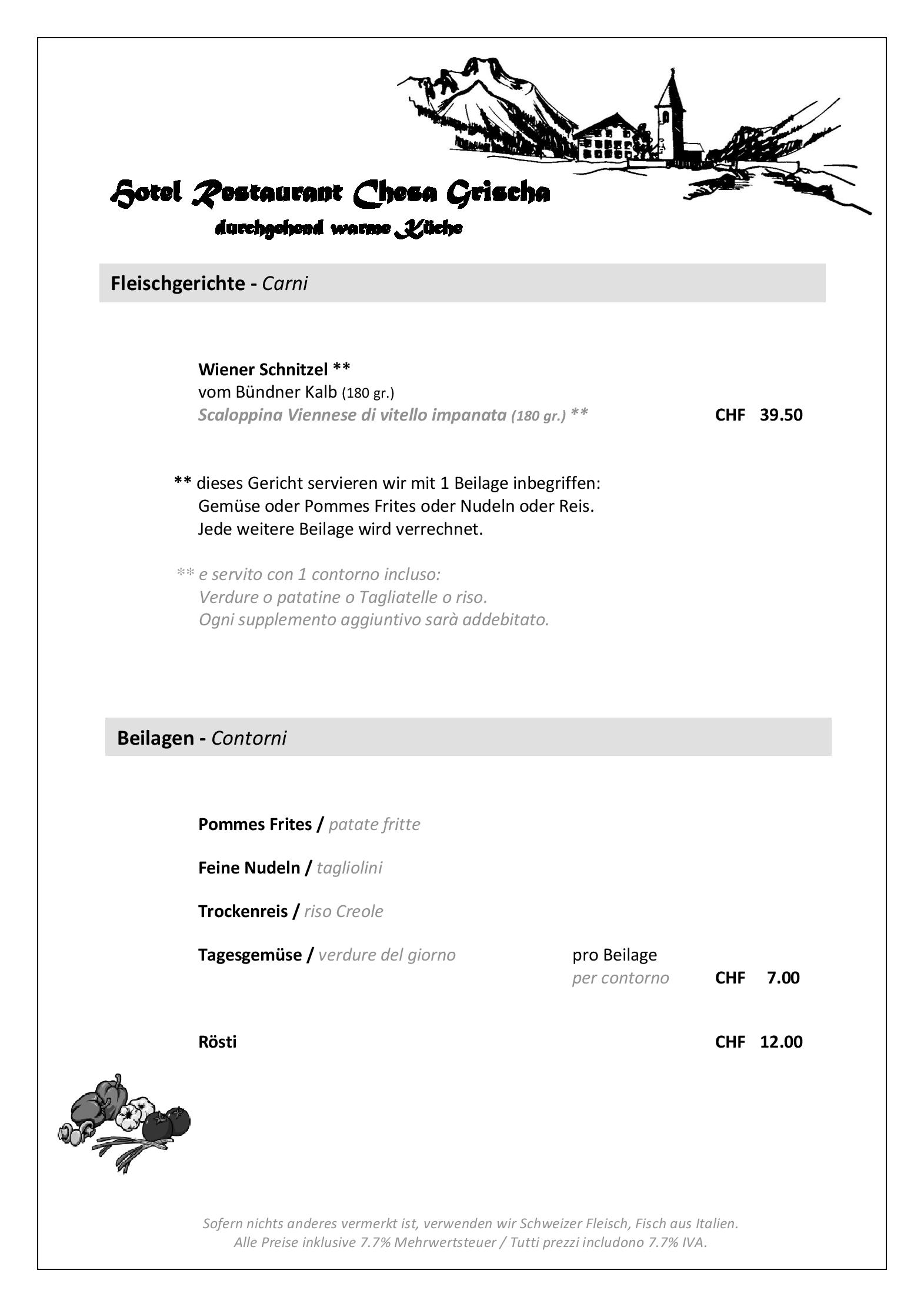 Speisekarte Restaurant Chesa Grischa in Sils-Baselgia im Engadin, Seite 6