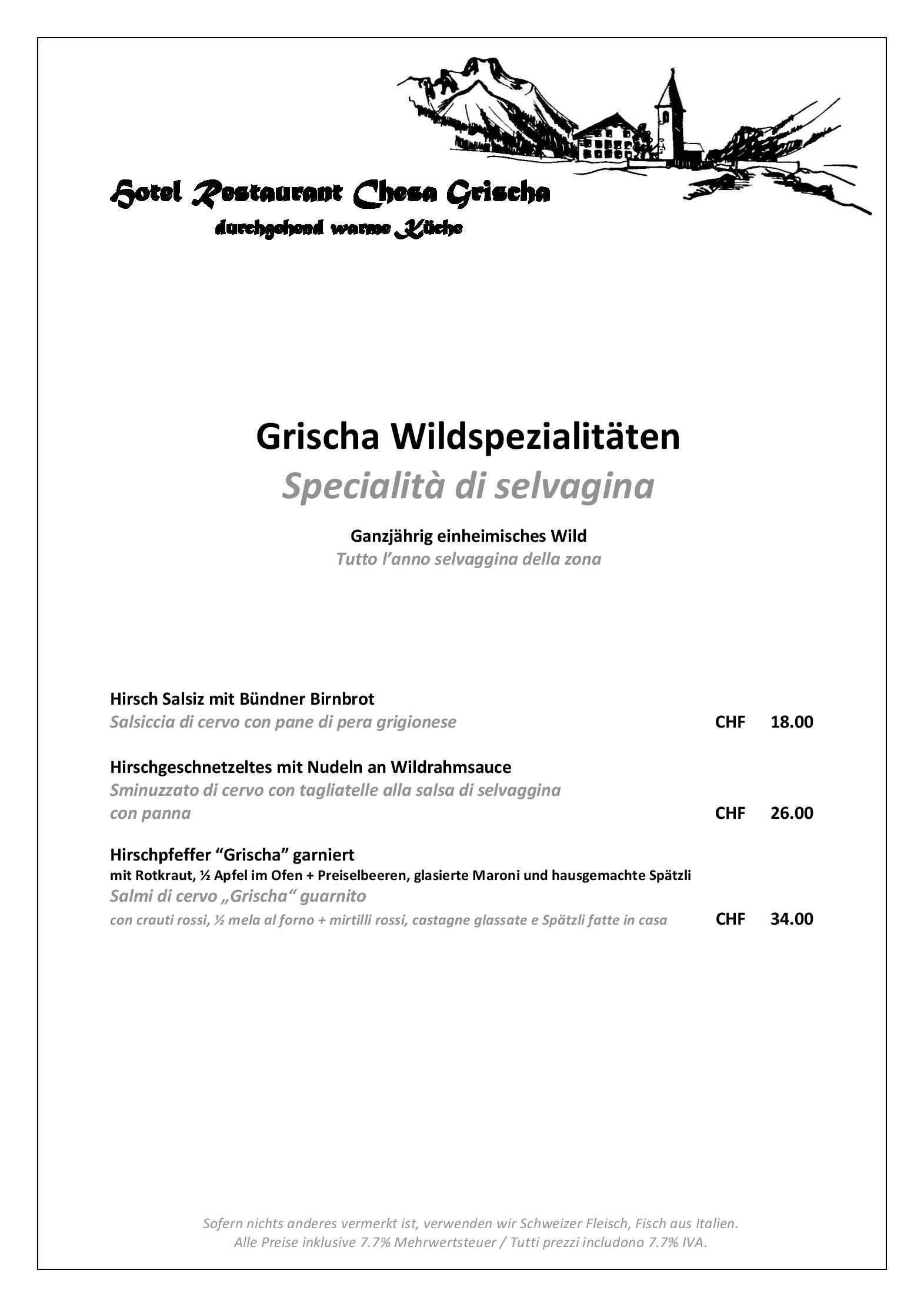 Speisekarte Restaurant Chesa Grischa in Sils-Baselgia im Engadin, Seite 7