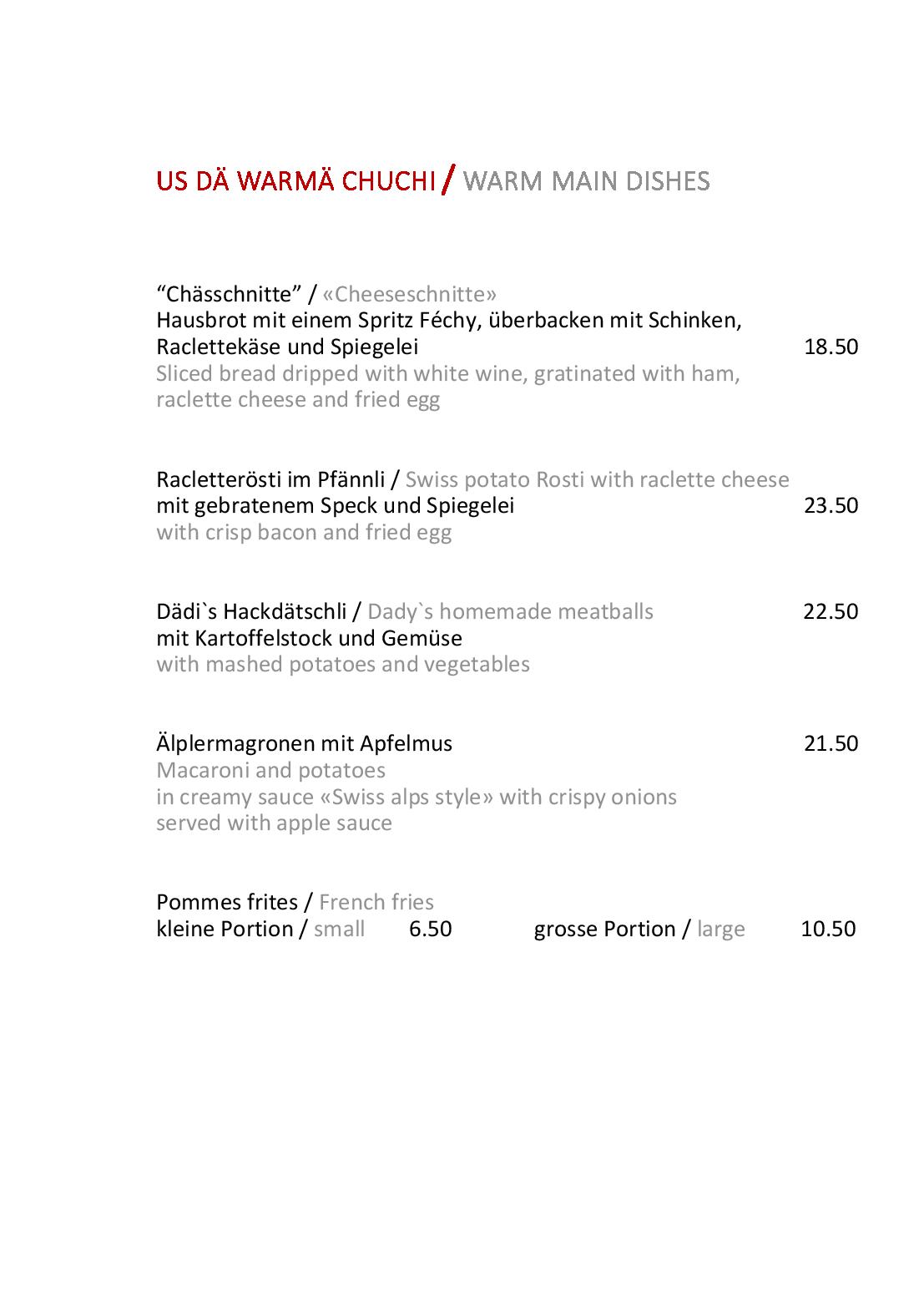 Speisekarte Bergrestaurant Fürenalp in Engelberg, Seite 3